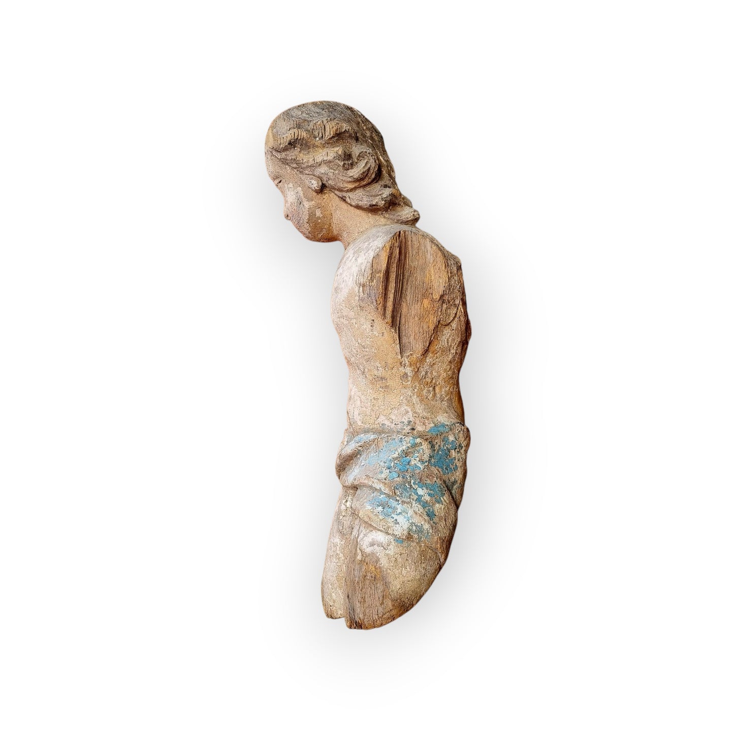 Large 18th-Century Neoclassical Antique Carved Wooden Sculpture Of A Young Boy