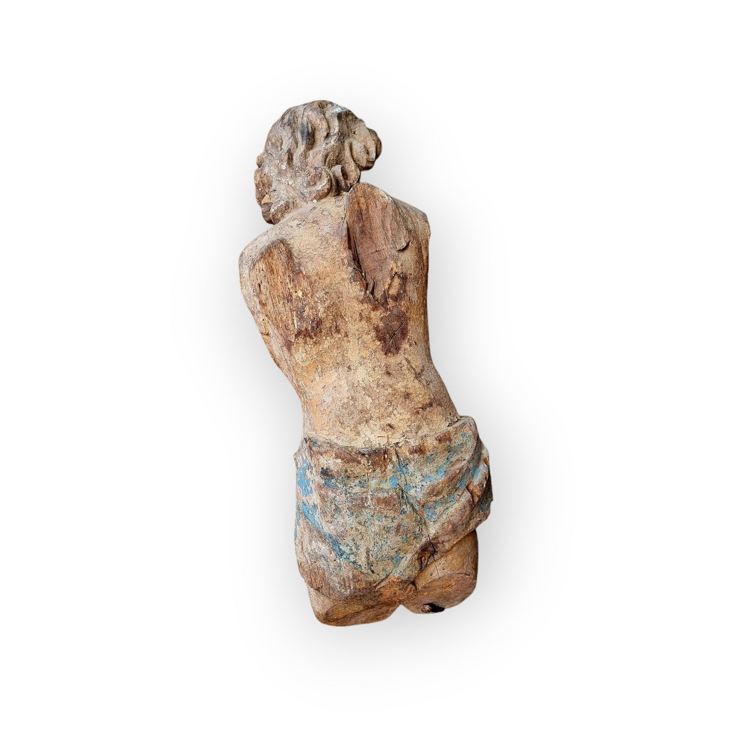 Large 18th-Century Neoclassical Antique Carved Wooden Sculpture Of A Young Boy