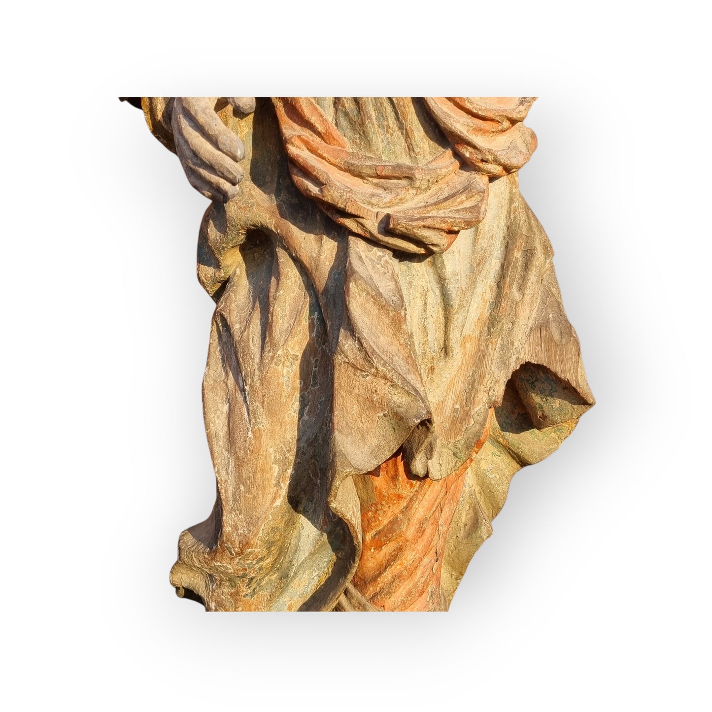 Large & Impressive Early 18th-Century Baroque Antique Carved Wooden Sculpture Of A Saint, Approx 56" (4ft 8")