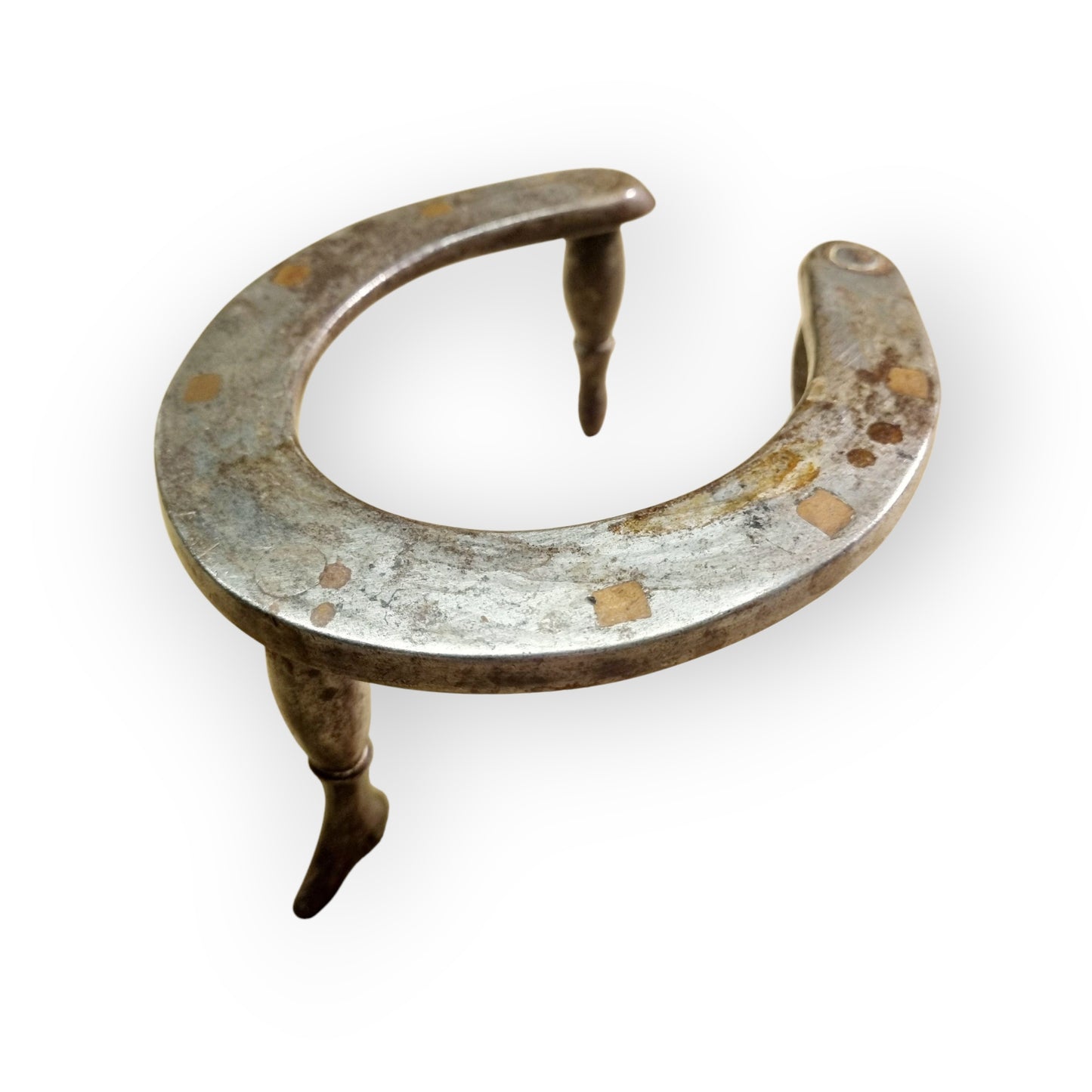 19th-Century English Antique Folk Art Polished Steel & Copper Fireside / Down Hearth Trivet Made From A Horseshoe