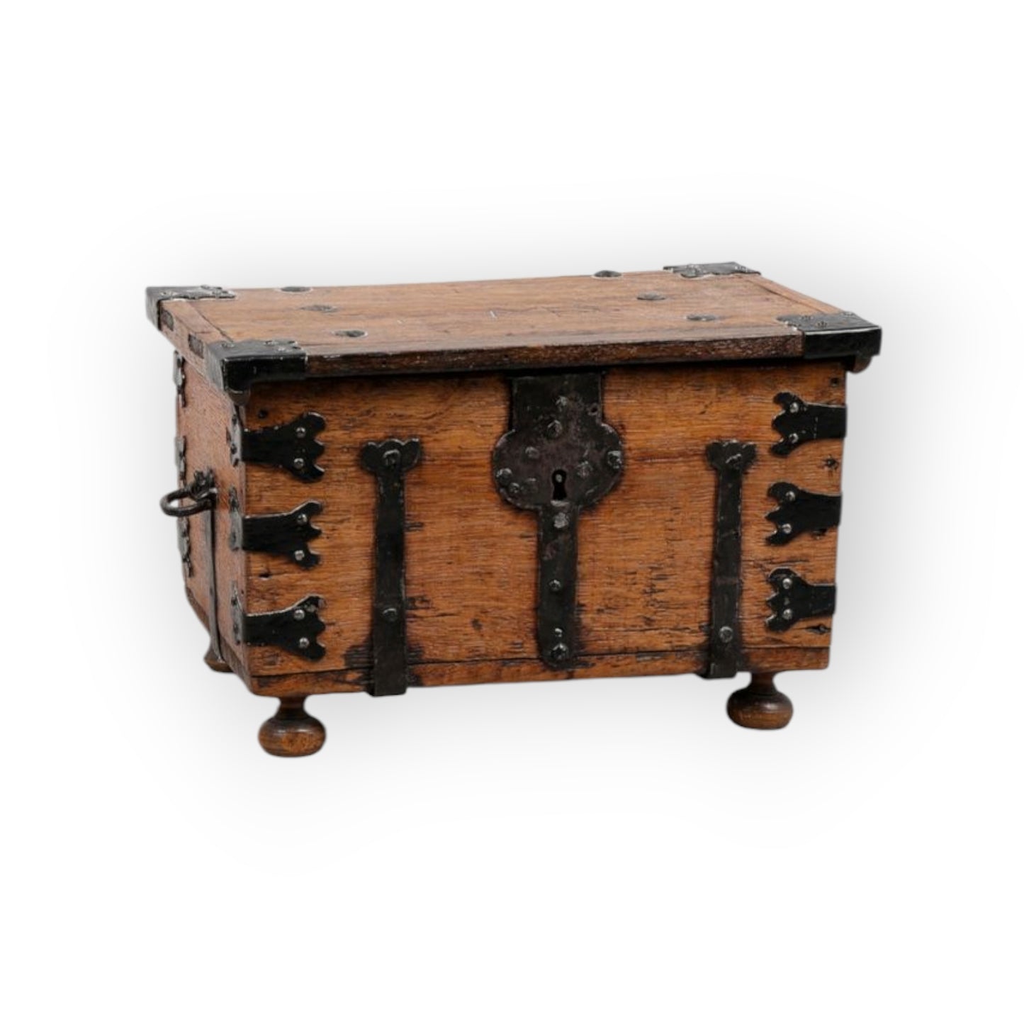 Diminutive Late 17th-Century Continental Antique Oak Ironbound Table Box / Table Casket