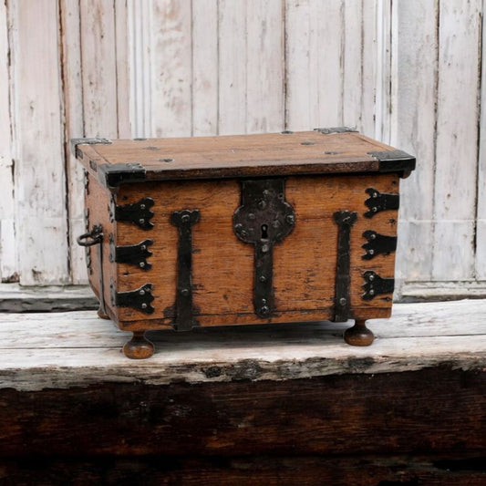 Diminutive Late 17th-Century Continental Antique Oak Ironbound Table Box / Table Casket