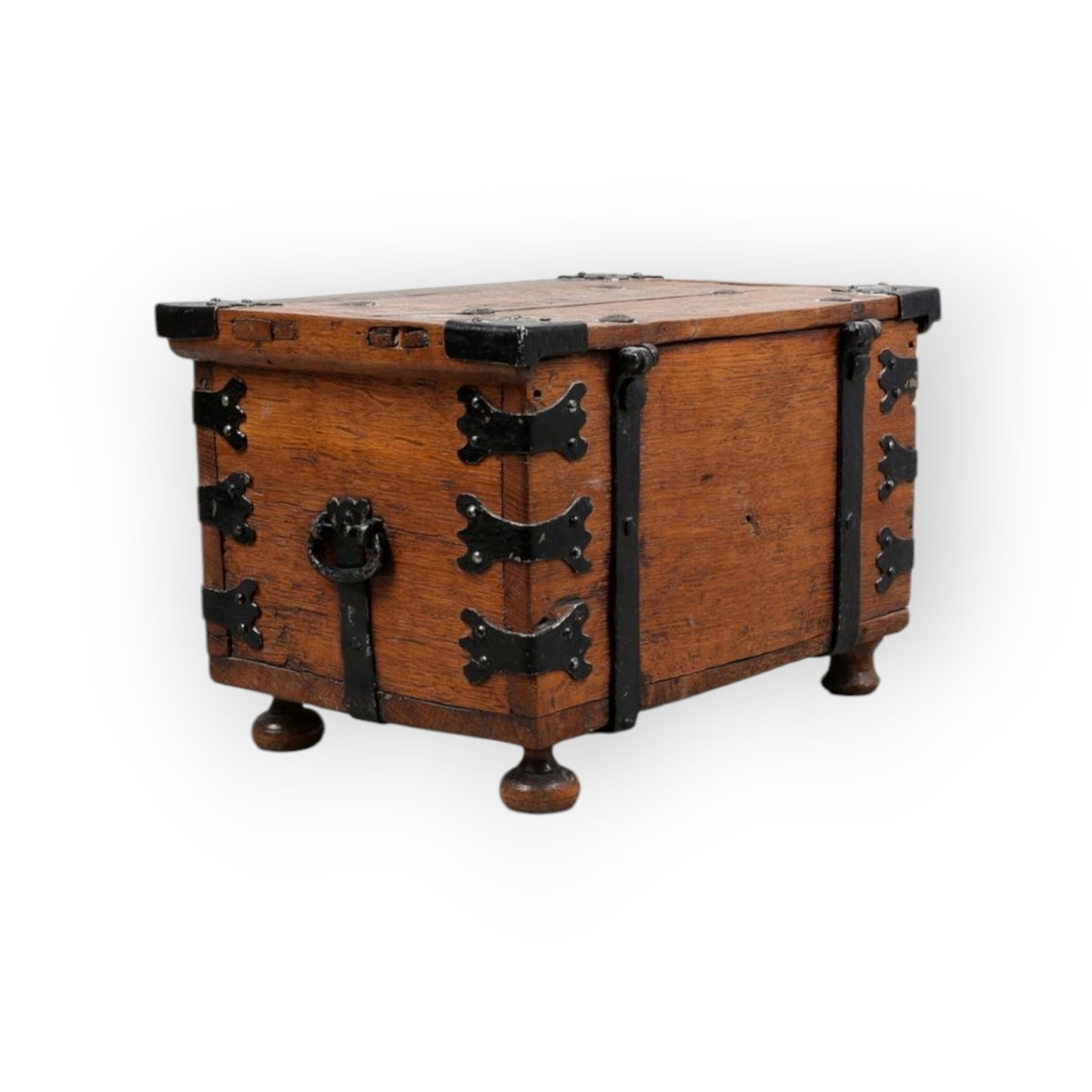 Diminutive Late 17th-Century Continental Antique Oak Ironbound Table Box / Table Casket