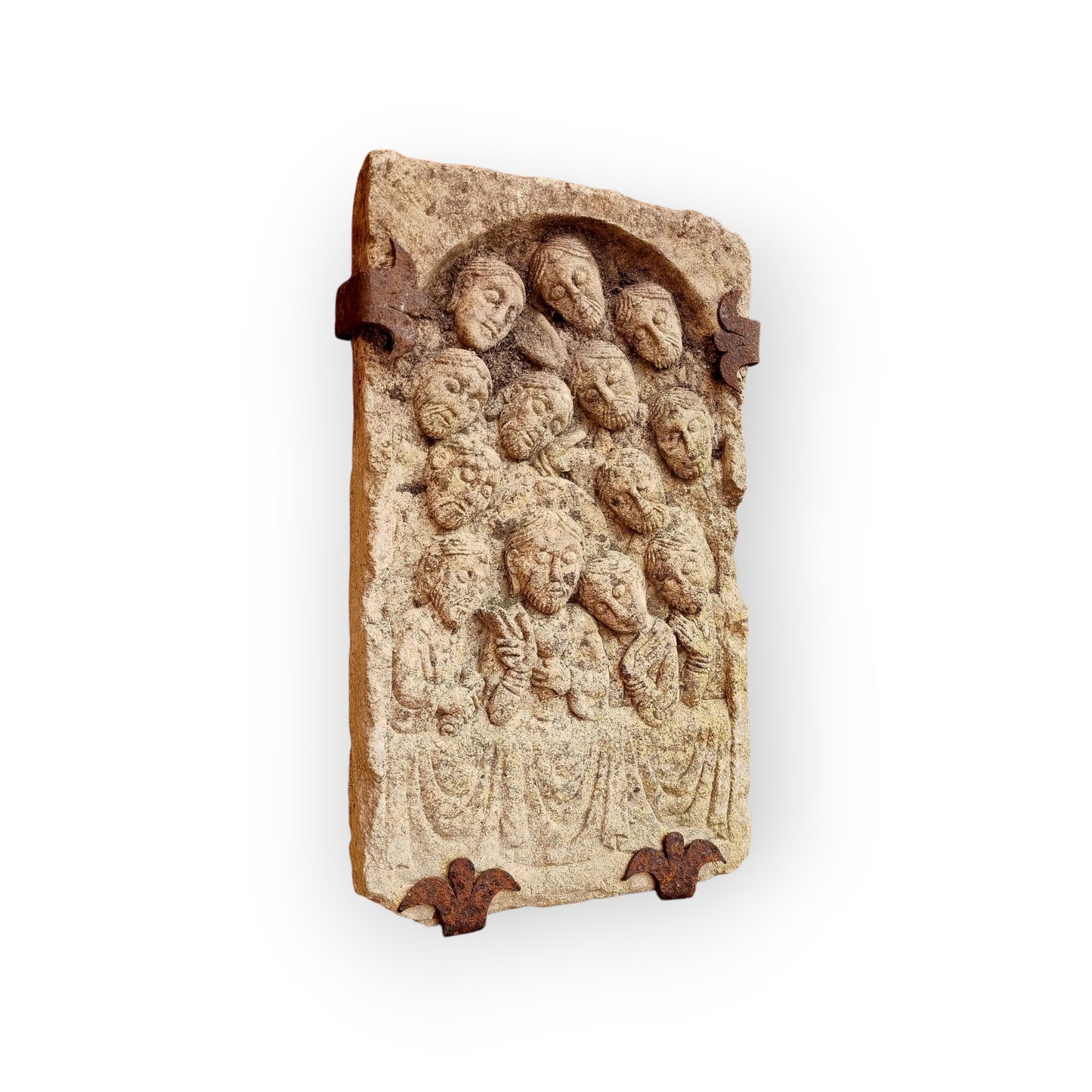 Spanish Medieval Style Antique Carved / Composite Stone Plaque Depicting The Last Supper