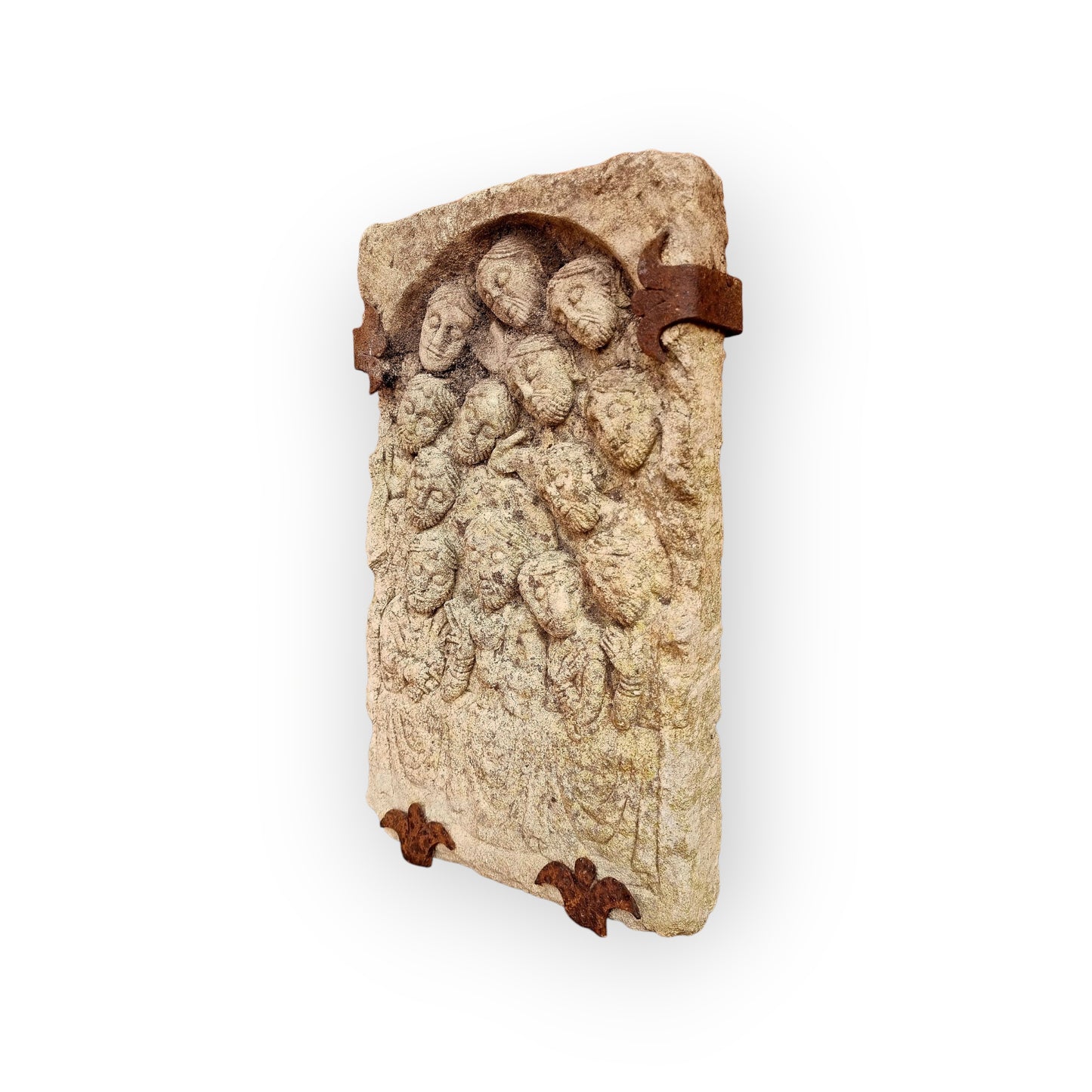 Spanish Medieval Style Antique Carved / Composite Stone Plaque Depicting The Last Supper