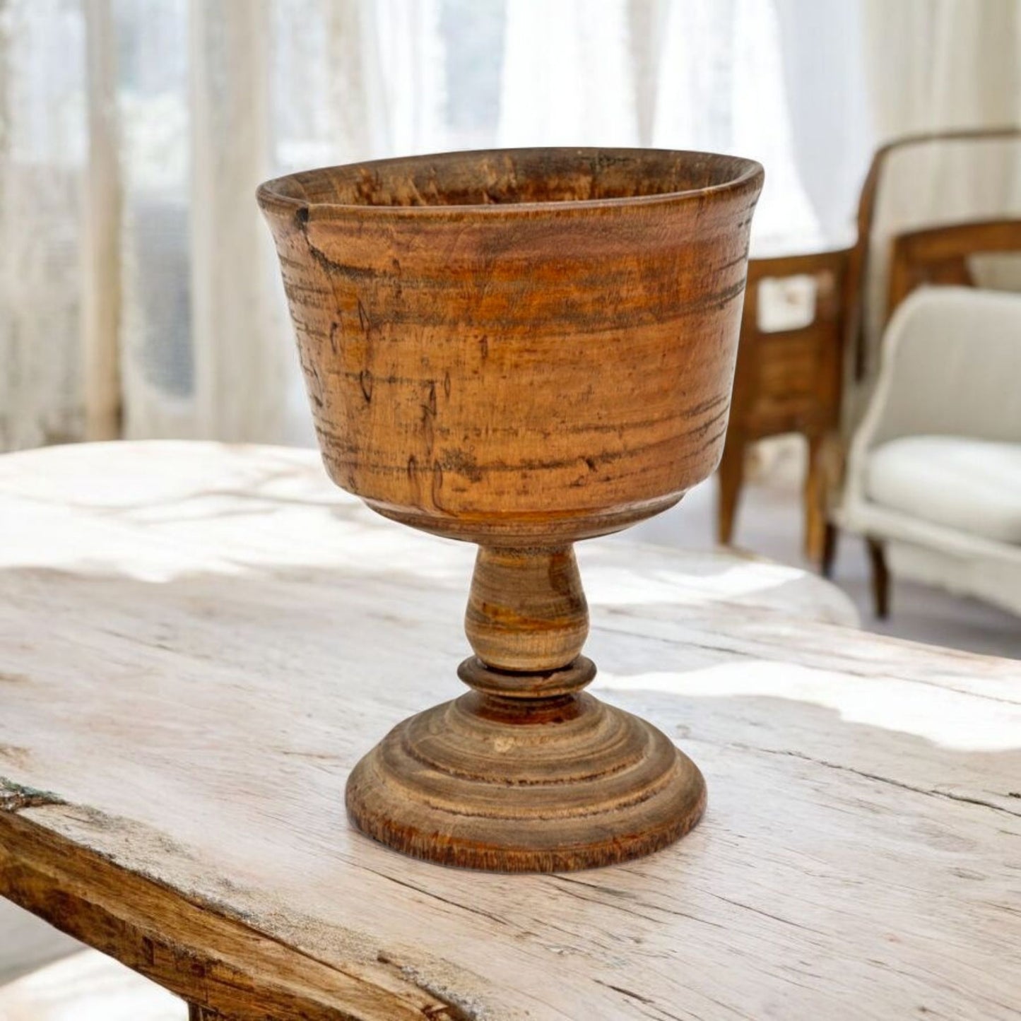 Diminutive Late 17th-Century English Antique Treen Turned Wooden Goblet