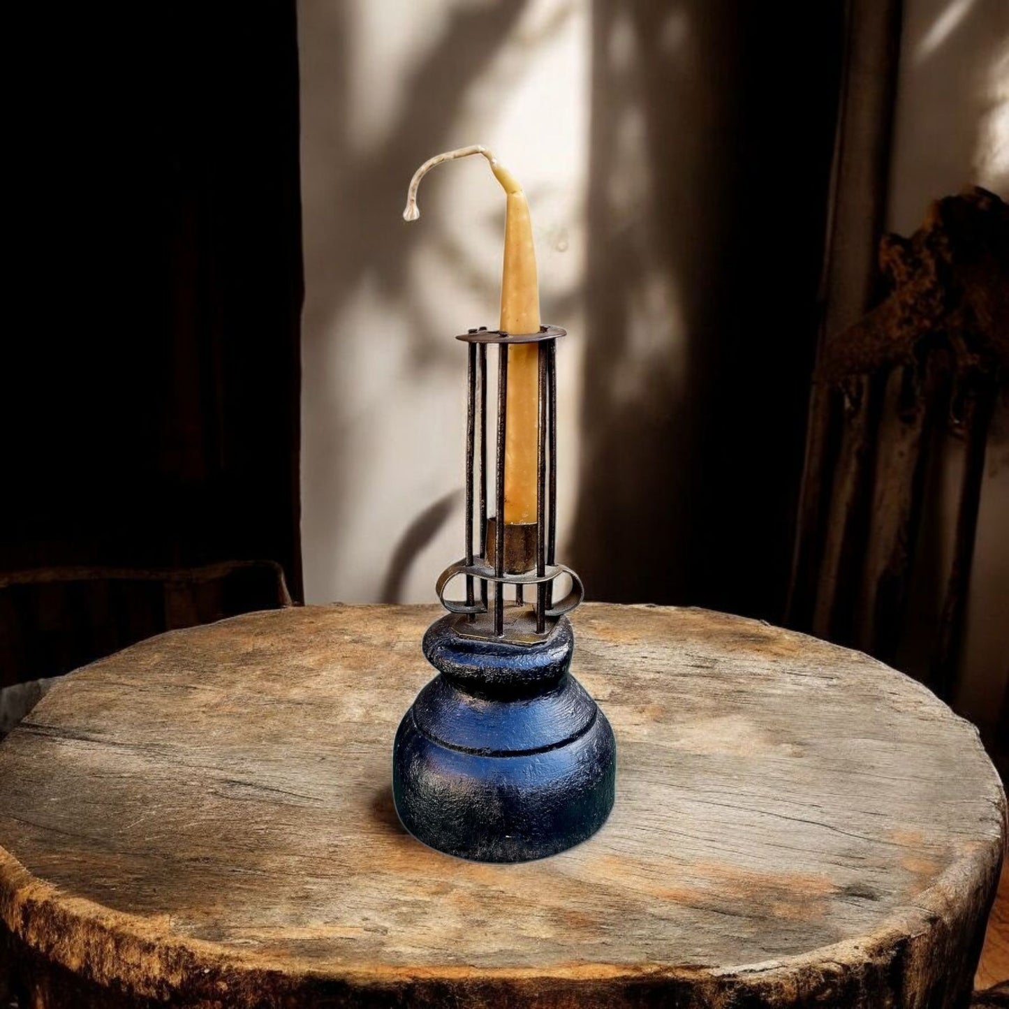Late 18th Century English Antique Birdcage Candlestick / Stable Candlestick