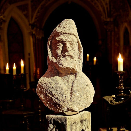 Originating From Walsingham Priory, Norfolk, England - A Medieval Period English Antique Carved Stone Sculpture / Bust Of A Monk Wearing A Cowl (Monk's Hood) -