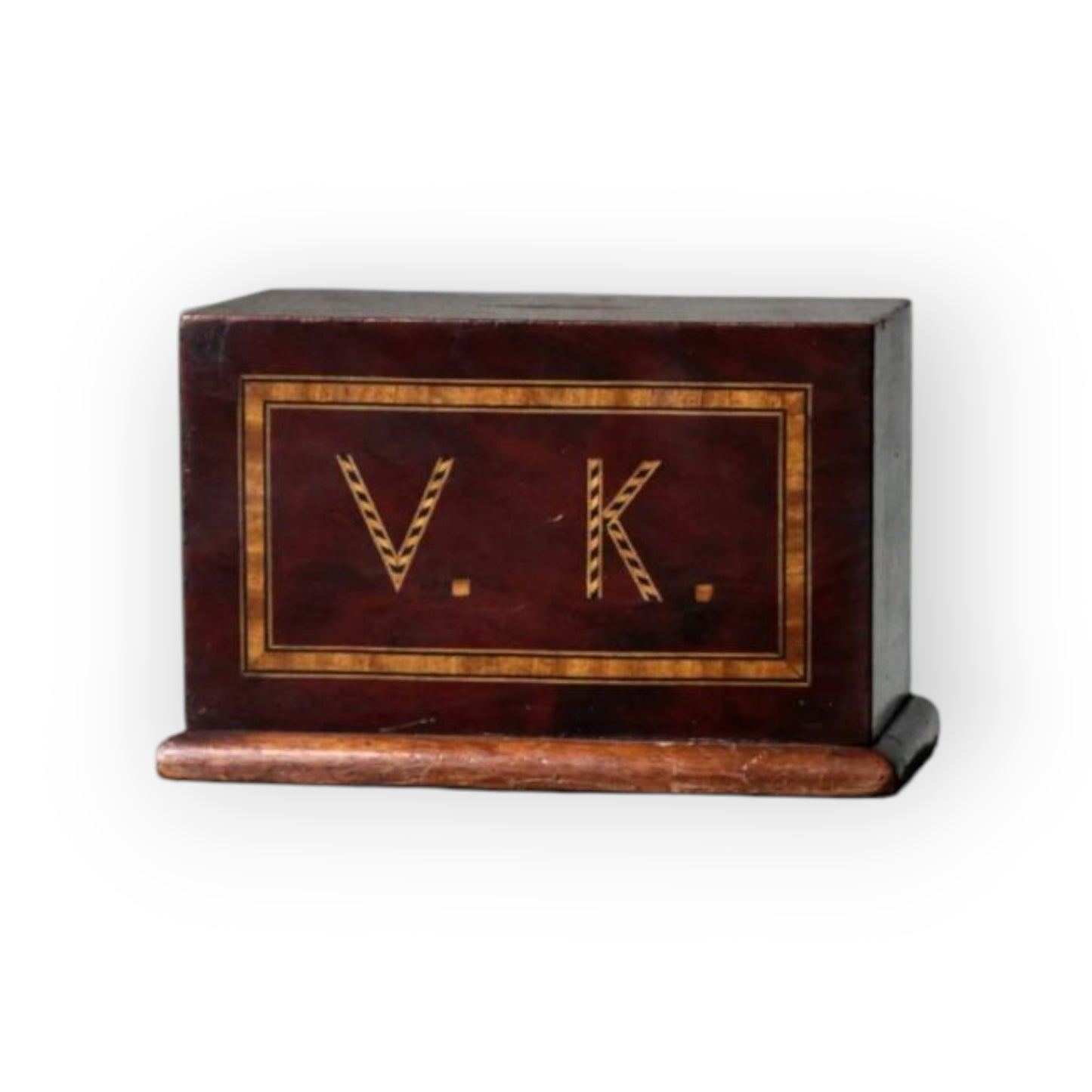 A Charming 19th-Century English Antique Treen Folk-Art Money Box, Bearing The Initials "VK"