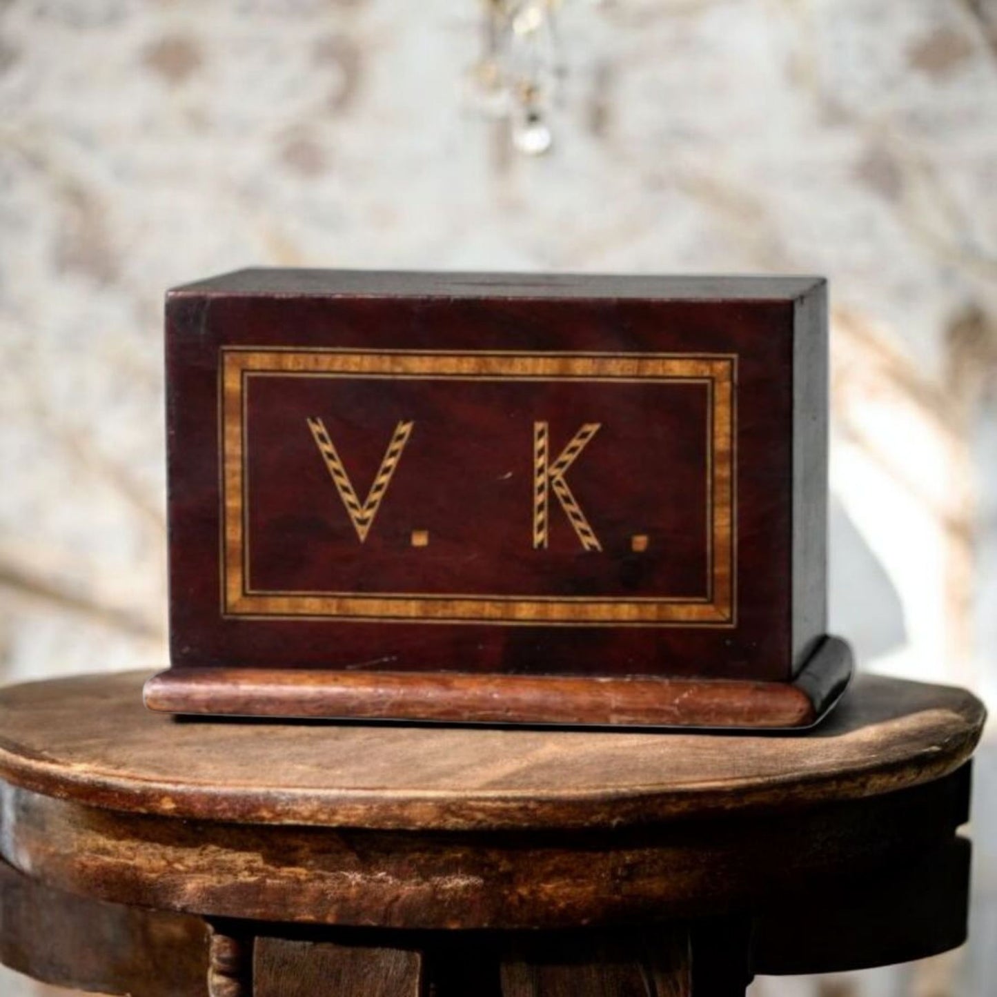 A Charming 19th-Century English Antique Treen Folk-Art Money Box, Bearing The Initials "VK"