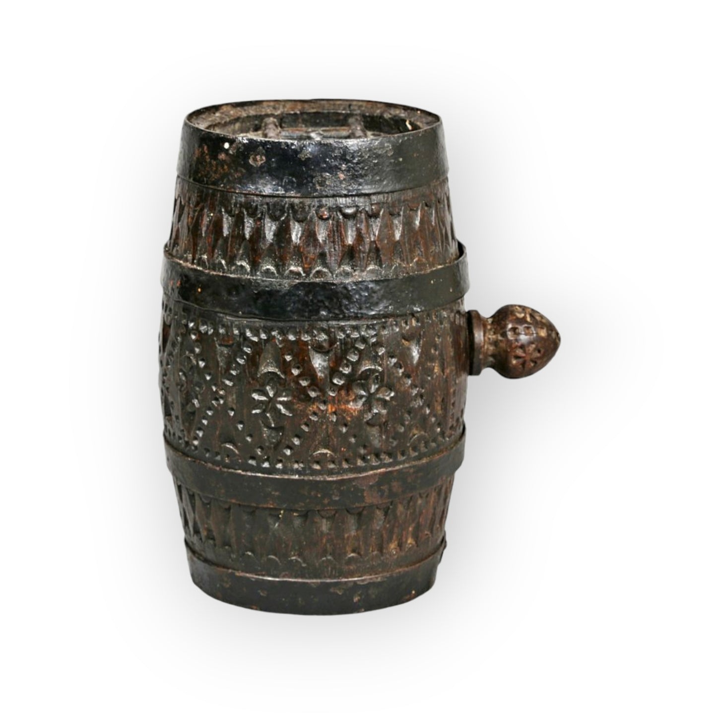 18th-Century English Antique Oak Costrel / Harvest Barrel