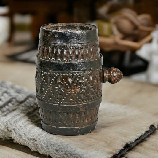 18th-Century English Antique Oak Costrel / Harvest Barrel