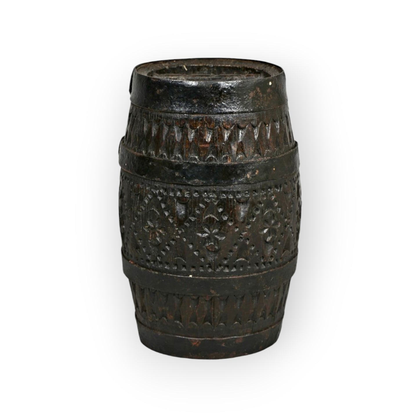 18th-Century English Antique Oak Costrel / Harvest Barrel
