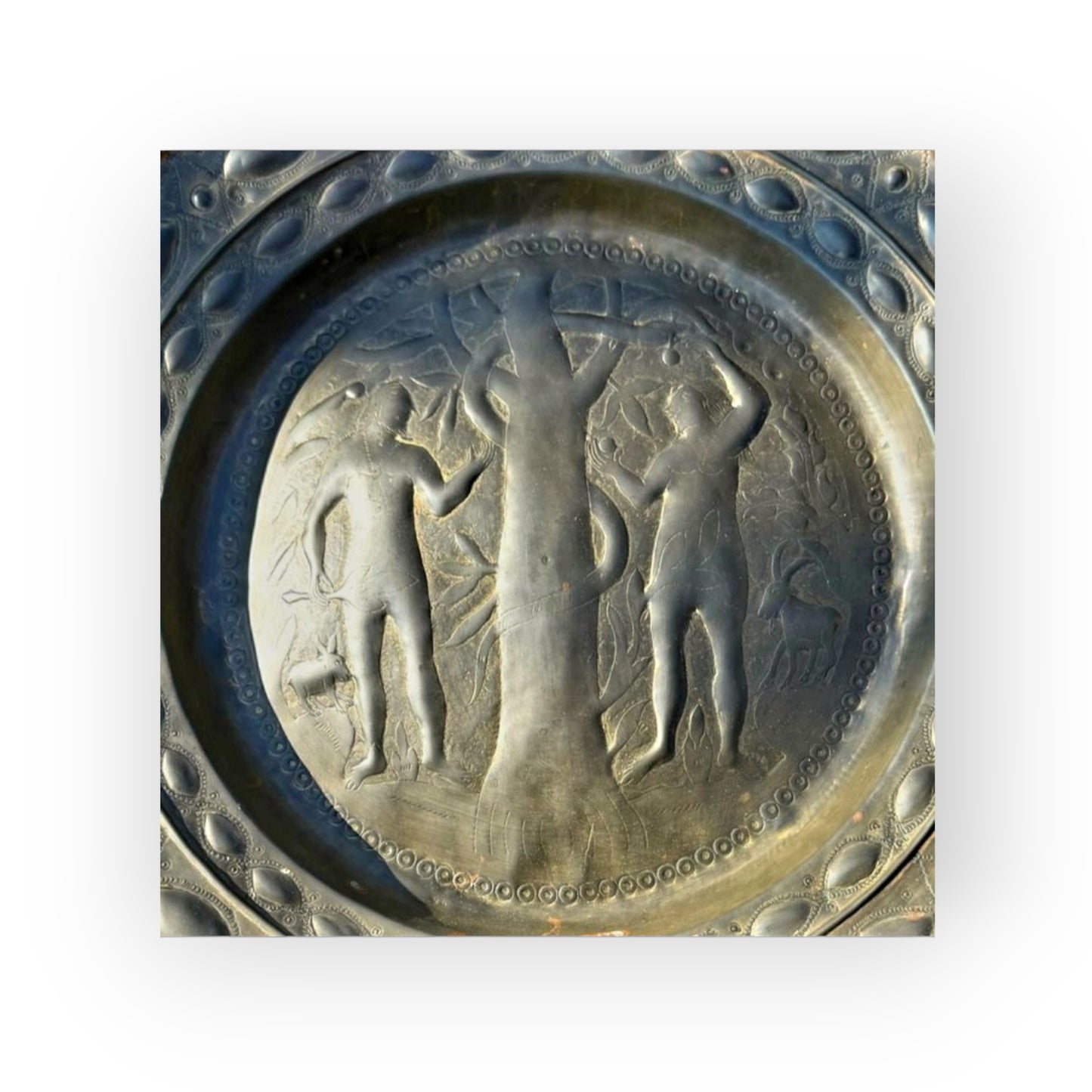 16th Century Antique Brass Adam & Eve Alms Dish Attributed to Nuremberg, Germany