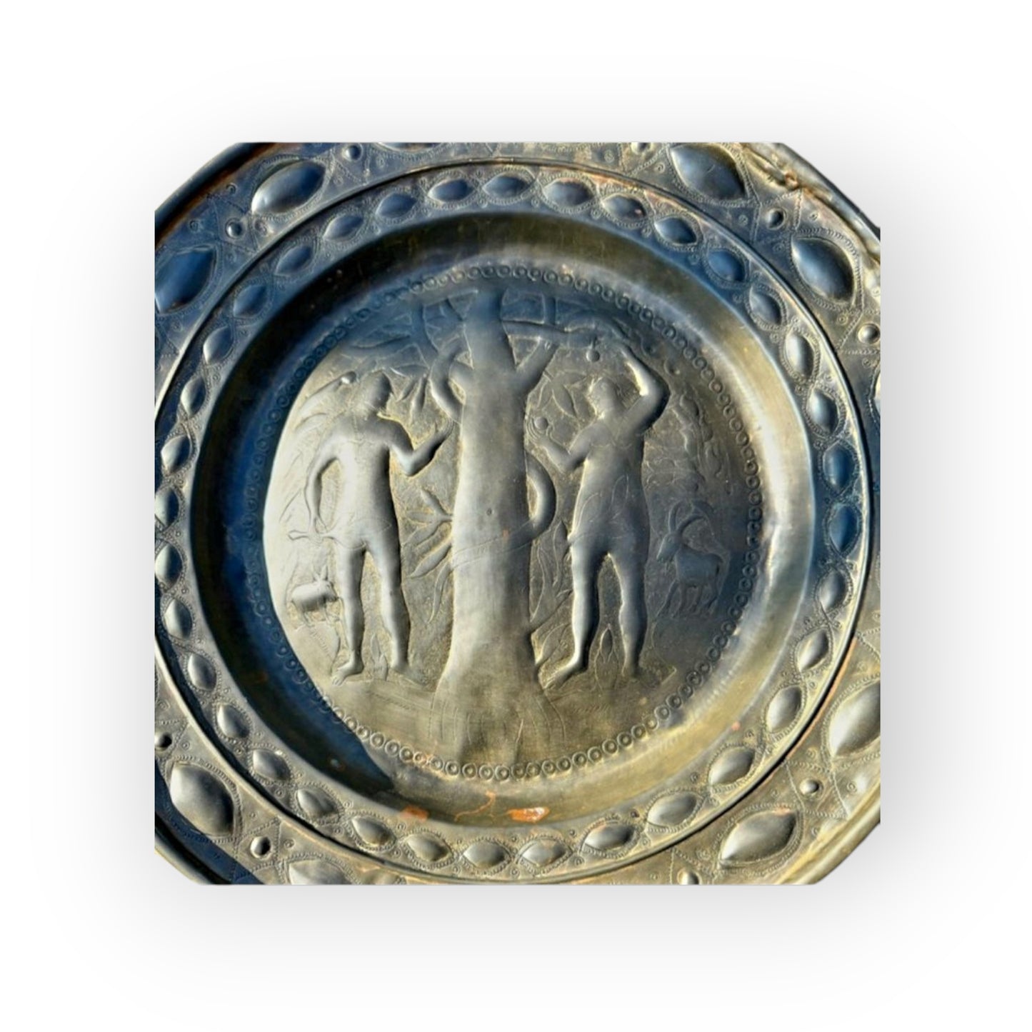 16th Century Antique Brass Adam & Eve Alms Dish Attributed to Nuremberg, Germany