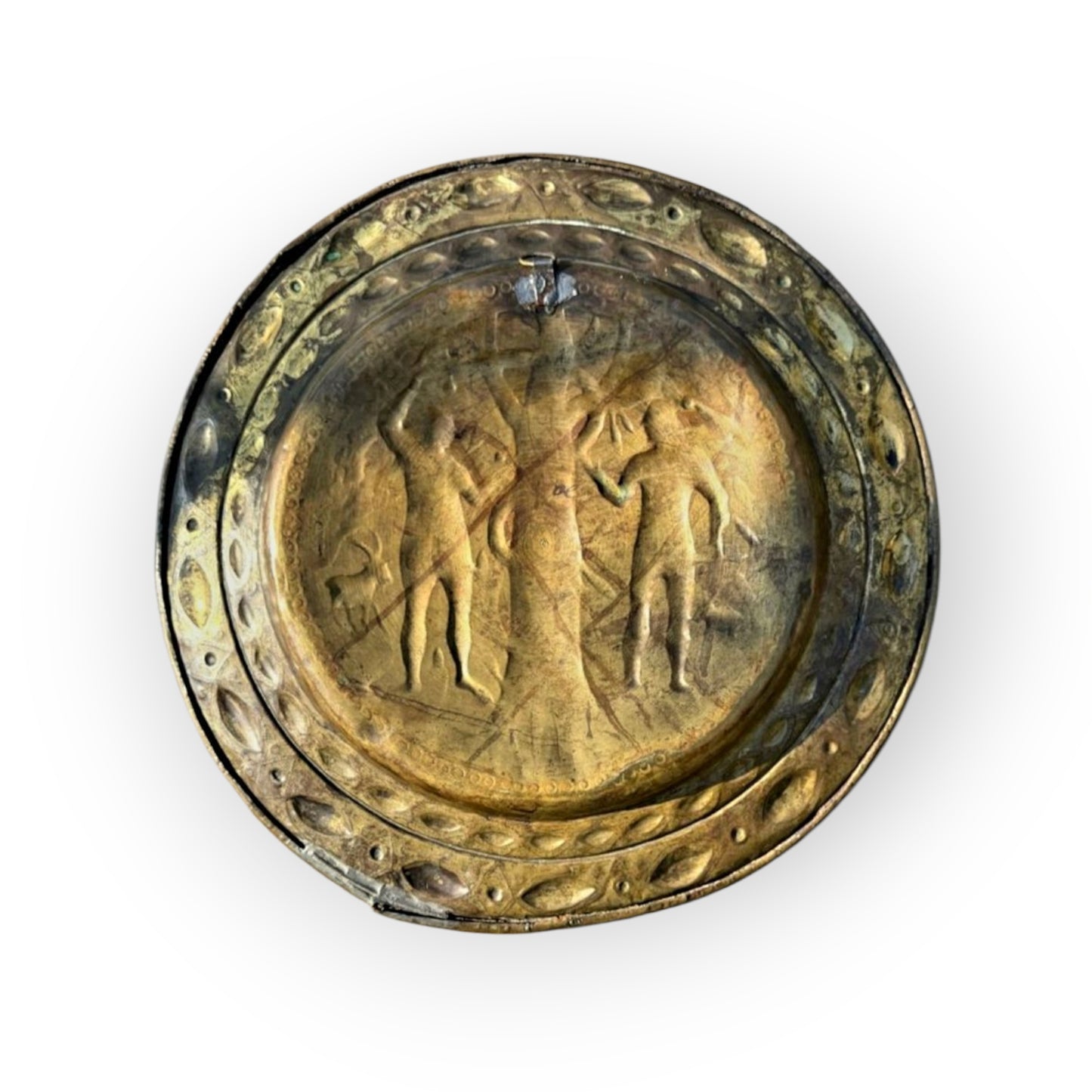 16th Century Antique Brass Adam & Eve Alms Dish Attributed to Nuremberg, Germany
