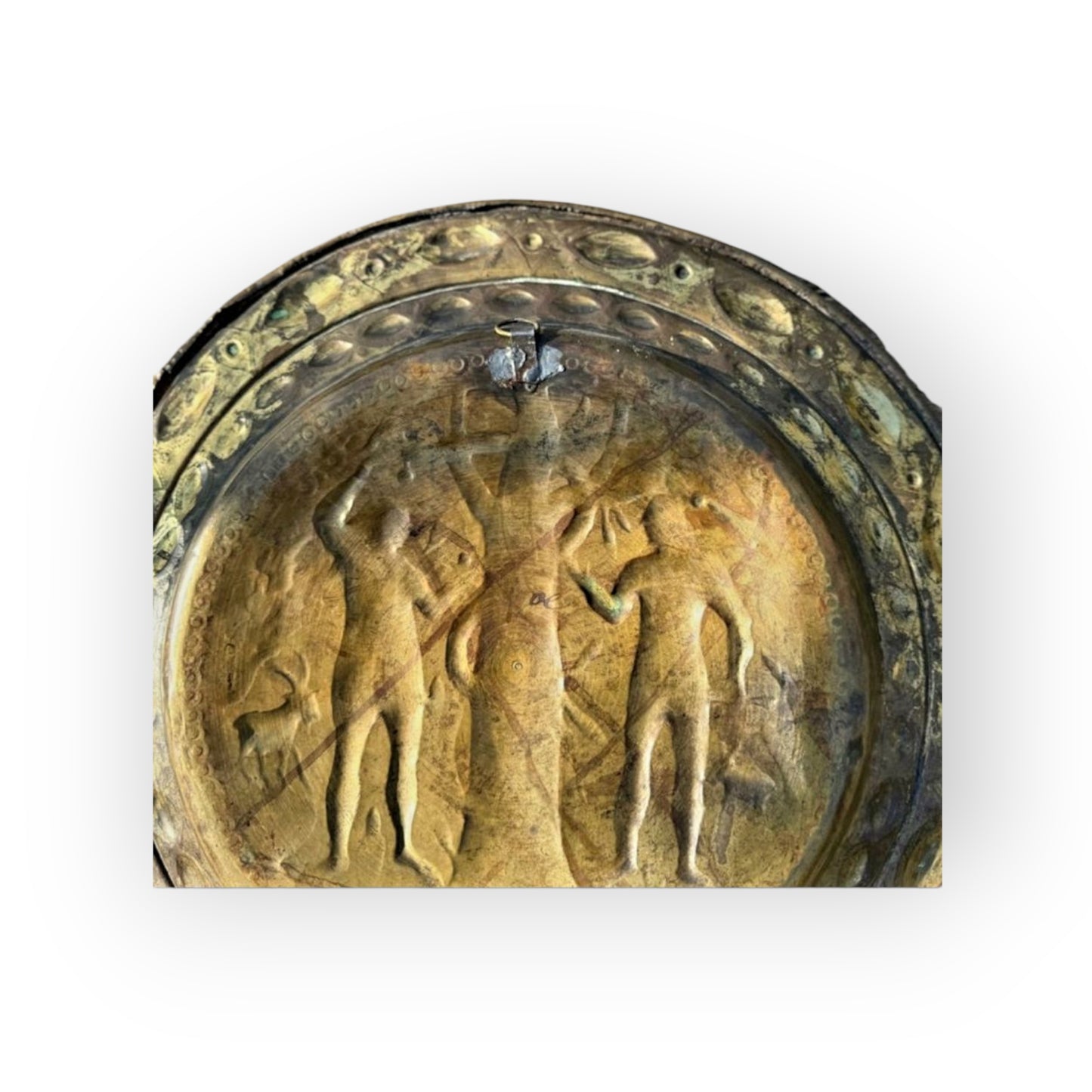 16th Century Antique Brass Adam & Eve Alms Dish Attributed to Nuremberg, Germany