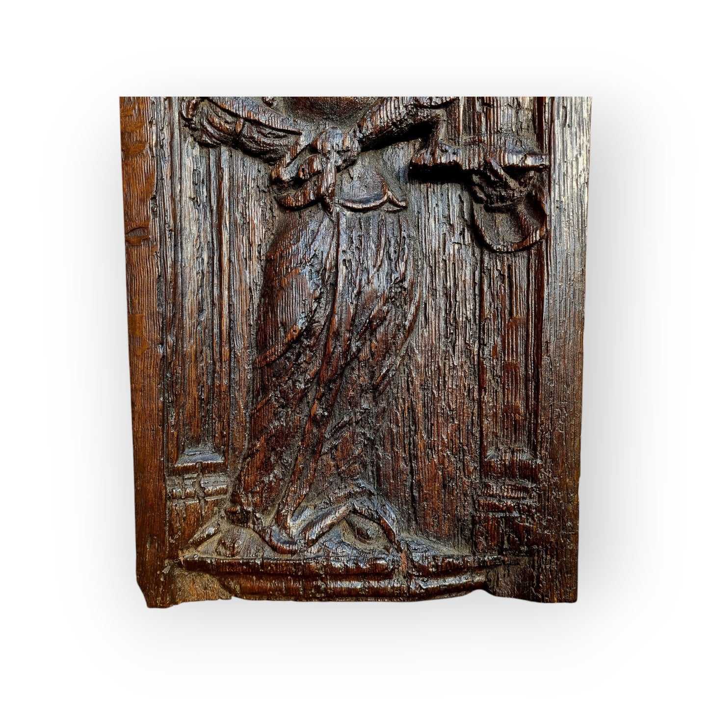 Mid 16th-Century Antique Carved Oak Panel, Depicting Saint Barbara, The Patron Saint of Artillerymen, Miners & Engineers
