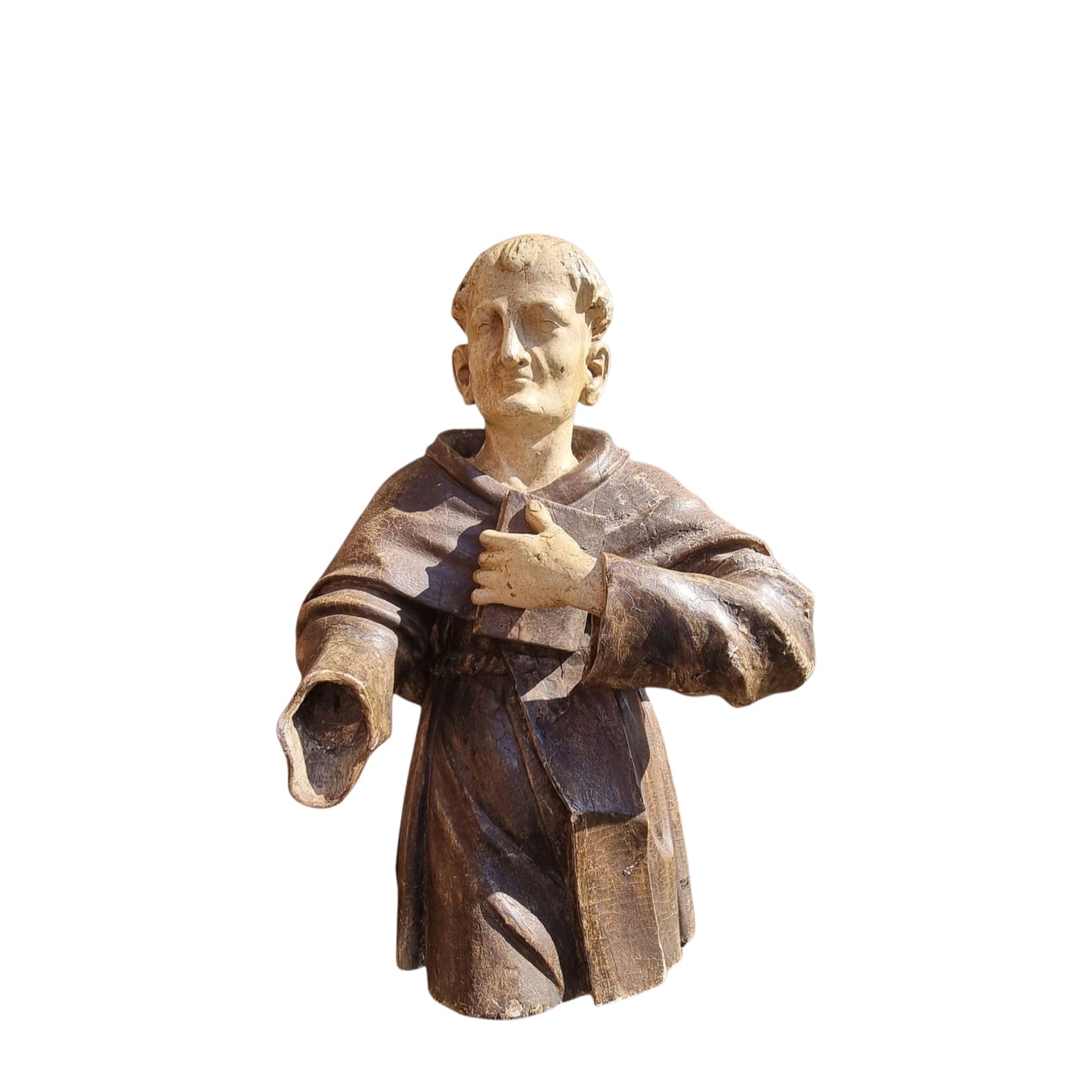 Late 16th Century / Early 17th Century Carved Wooden Sculpture Of A Monk With Original Polychrome