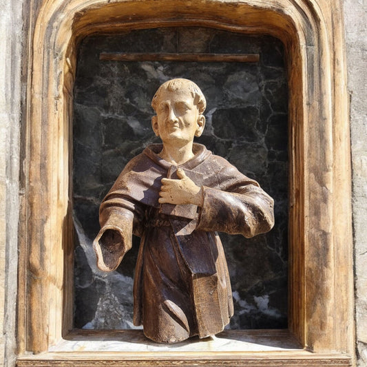 Late 16th Century / Early 17th Century Carved Wooden Sculpture Of A Monk With Original Polychrome