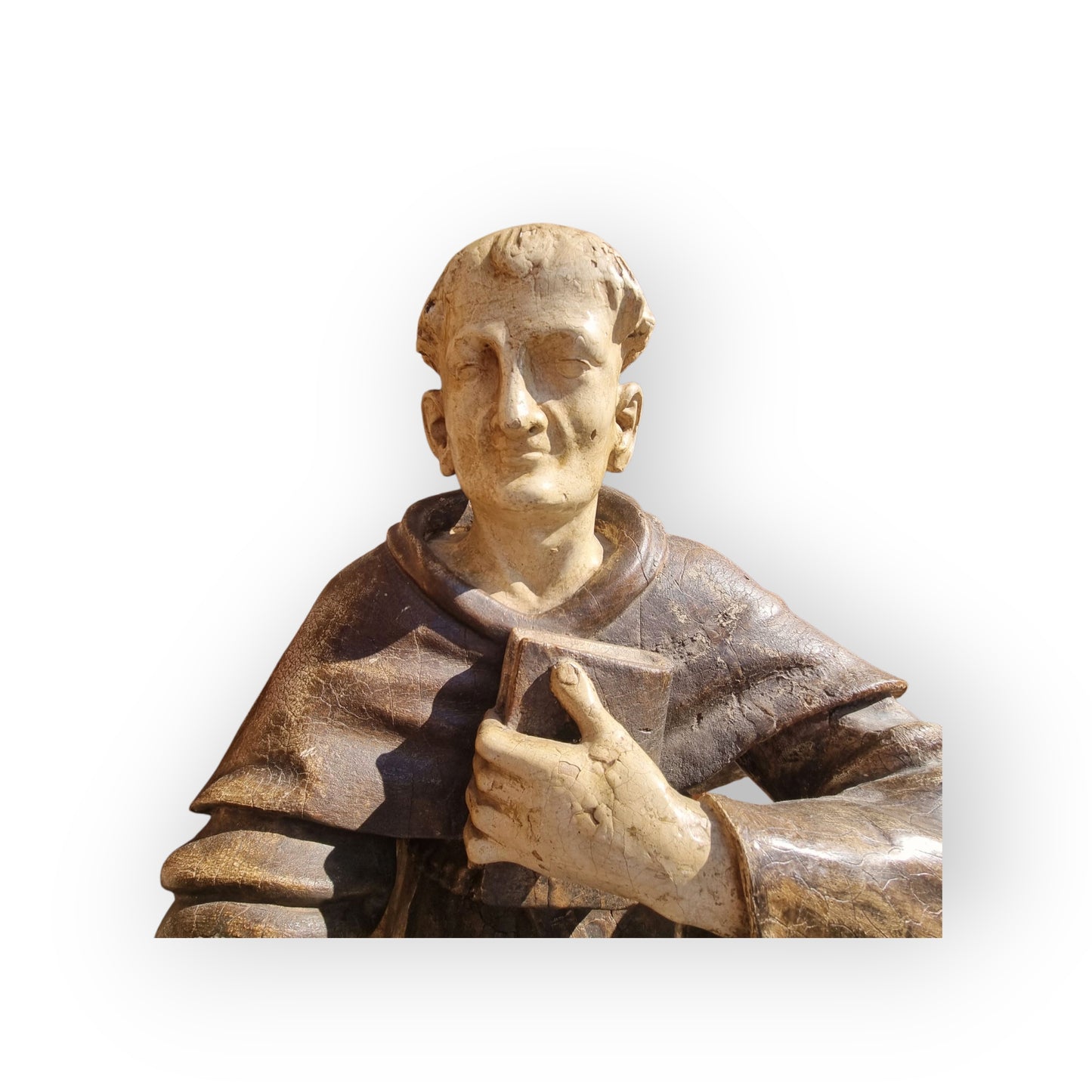 Late 16th Century / Early 17th Century Carved Wooden Sculpture Of A Monk With Original Polychrome