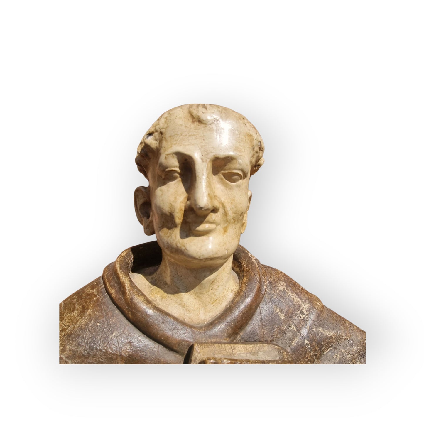 Late 16th Century / Early 17th Century Carved Wooden Sculpture Of A Monk With Original Polychrome