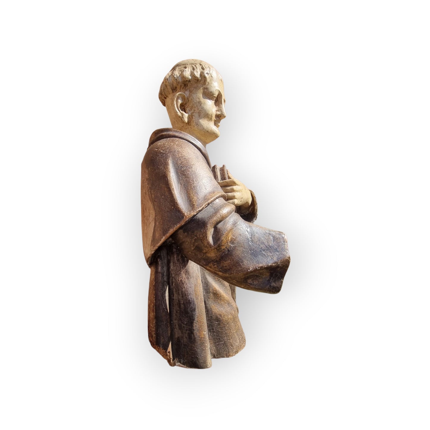 Late 16th Century / Early 17th Century Carved Wooden Sculpture Of A Monk With Original Polychrome