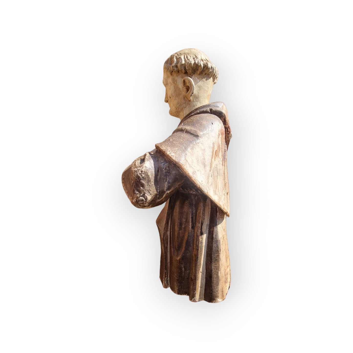 Late 16th Century / Early 17th Century Carved Wooden Sculpture Of A Monk With Original Polychrome