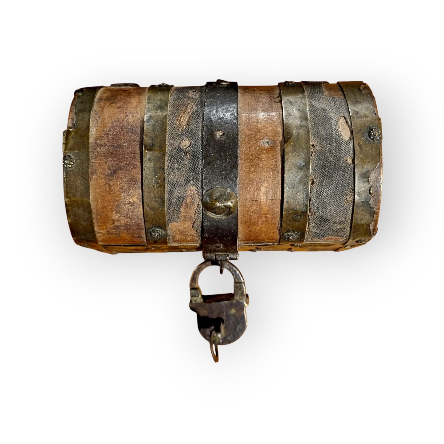 Early 17th-Century Italian Antique Brass & Iron-Bound Table Top Box / Casket Of Very Small Proportions - Ideal As A Jewellery Box / Trinket Box