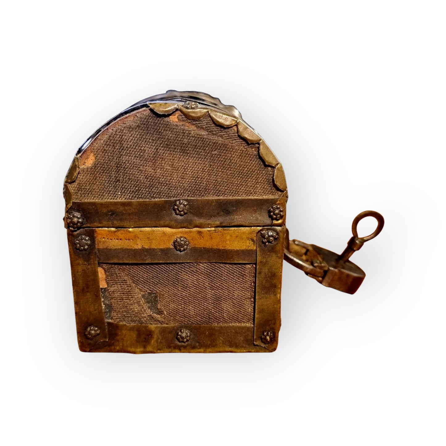 Early 17th-Century Italian Antique Brass & Iron-Bound Table Top Box / Casket Of Very Small Proportions - Ideal As A Jewellery Box / Trinket Box