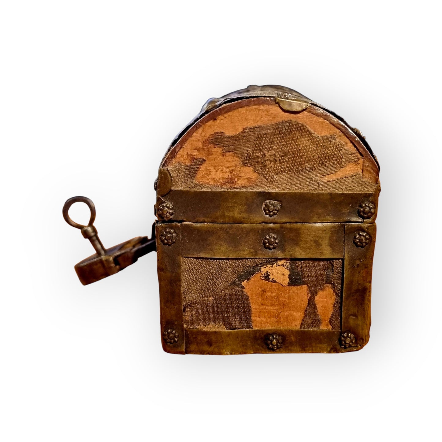 Early 17th-Century Italian Antique Brass & Iron-Bound Table Top Box / Casket Of Very Small Proportions - Ideal As A Jewellery Box / Trinket Box