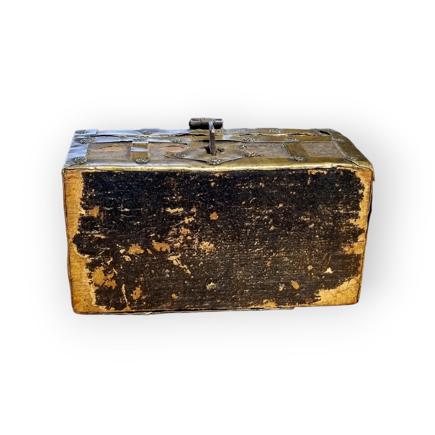 Early 17th-Century Italian Antique Brass & Iron-Bound Table Top Box / Casket Of Very Small Proportions - Ideal As A Jewellery Box / Trinket Box