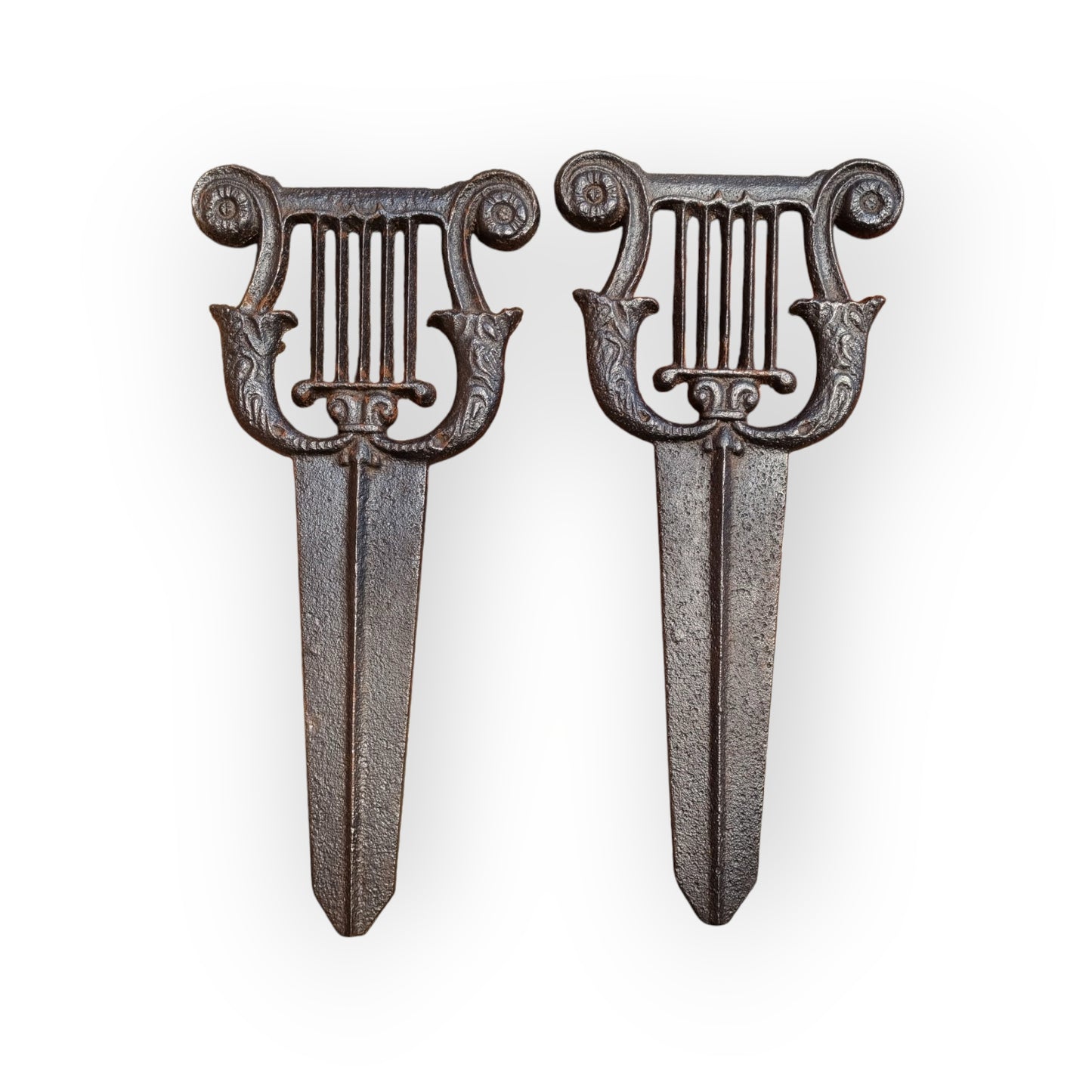 Pair Of Early 19th-Century English Antique Cast Iron Lyre-Shaped Boot Scrapers, circa 1820-1830