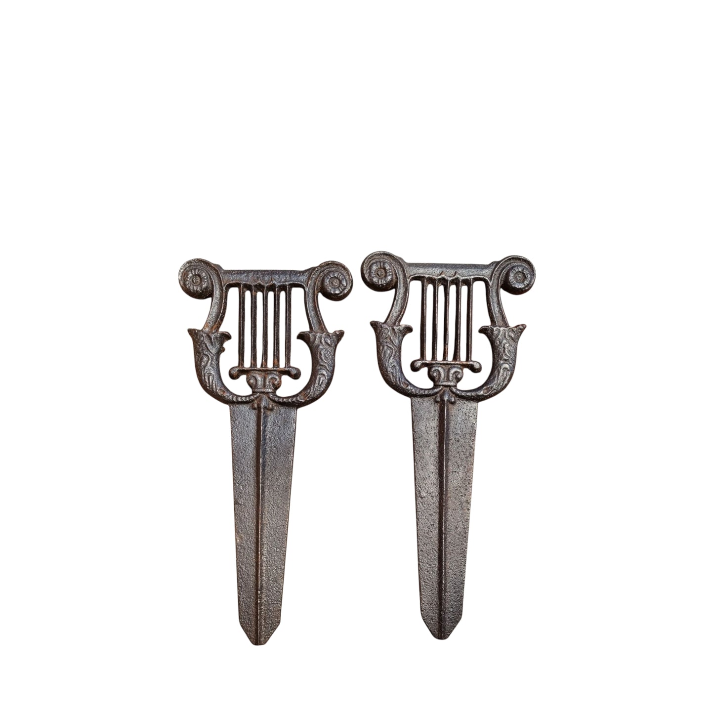 Pair Of Early 19th-Century English Antique Cast Iron Lyre-Shaped Boot Scrapers, circa 1820-1830