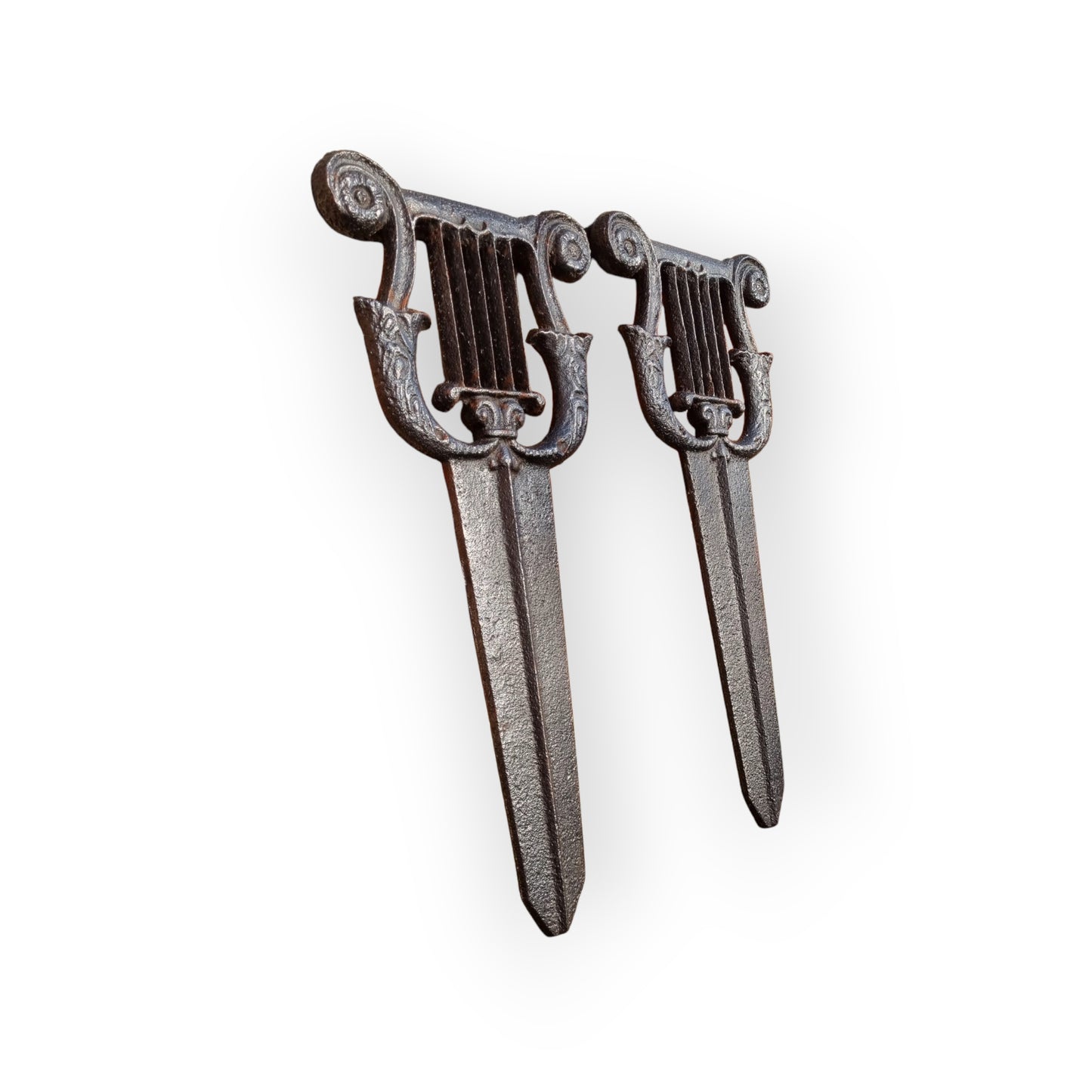 Pair Of Early 19th-Century English Antique Cast Iron Lyre-Shaped Boot Scrapers, circa 1820-1830