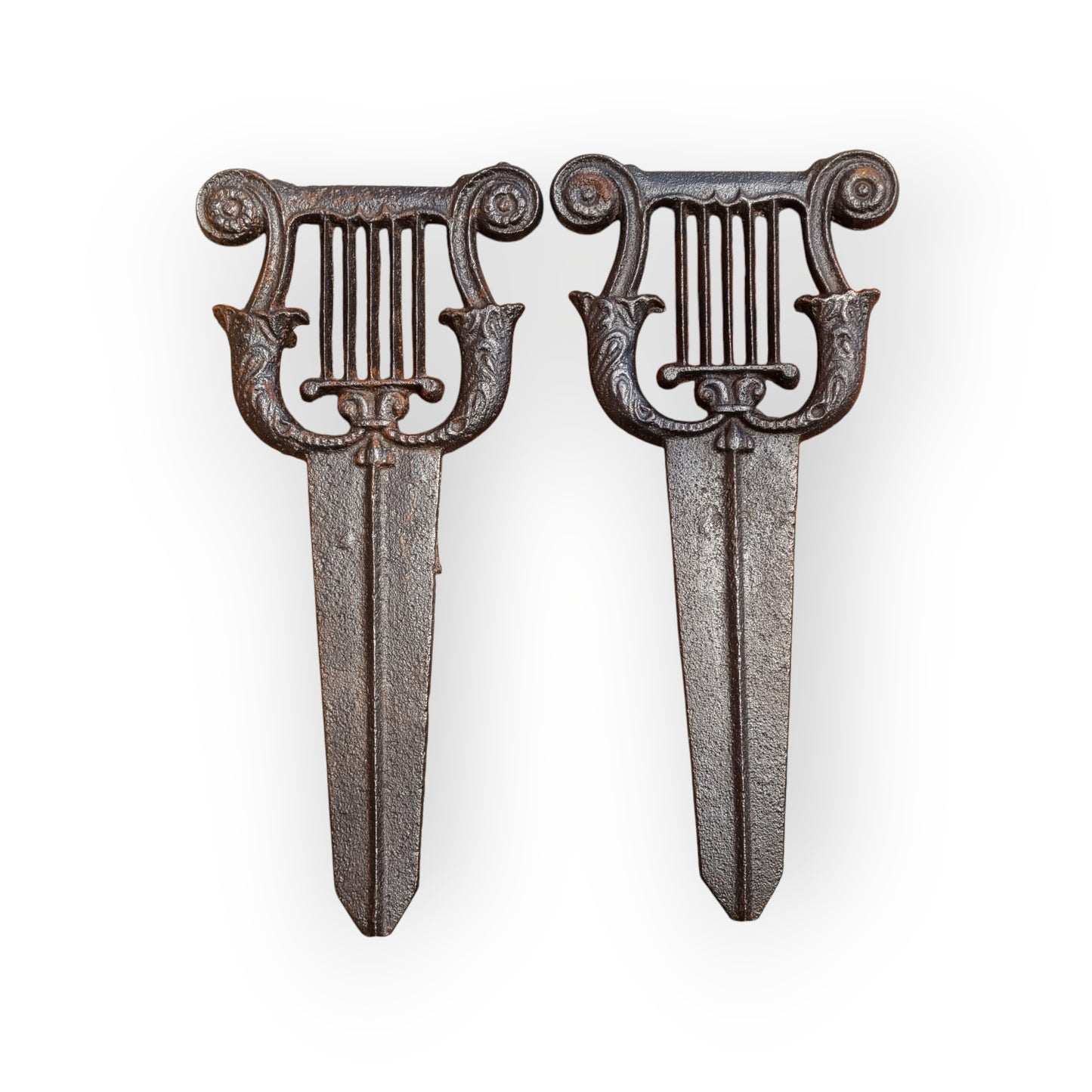 Pair Of Early 19th-Century English Antique Cast Iron Lyre-Shaped Boot Scrapers, circa 1820-1830