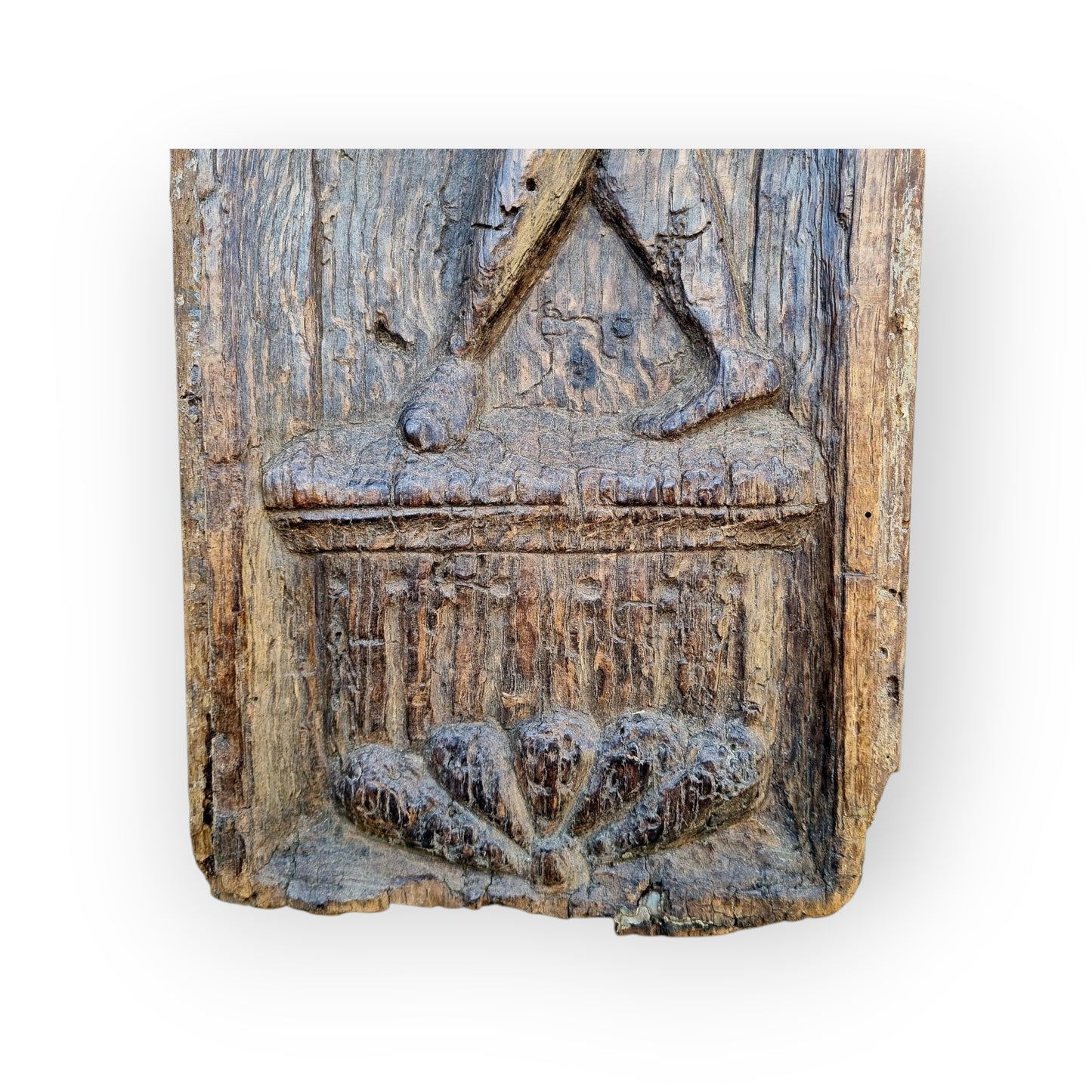 Early 16th-Century Antique Carved Oak Panel Depicting "Salvator Mundi"