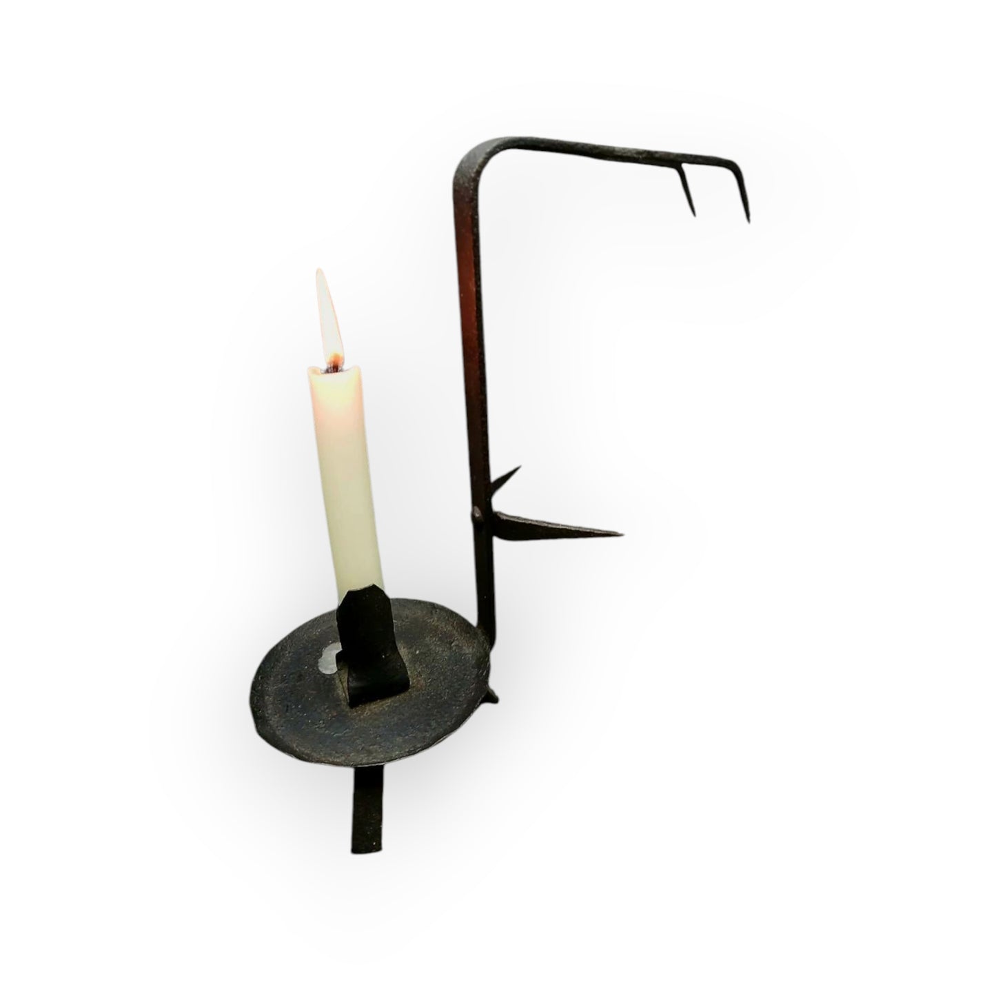 Late 18th Century Welsh Antique Iron Hanging Loom Light / Candlestick of Rare Form