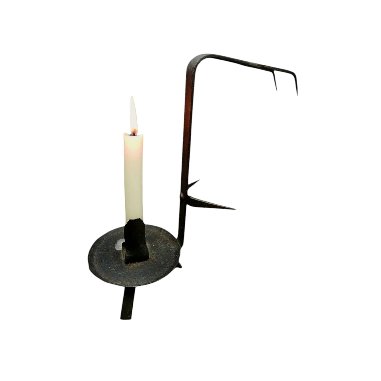 Late 18th Century Welsh Antique Iron Hanging Loom Light / Candlestick of Rare Form
