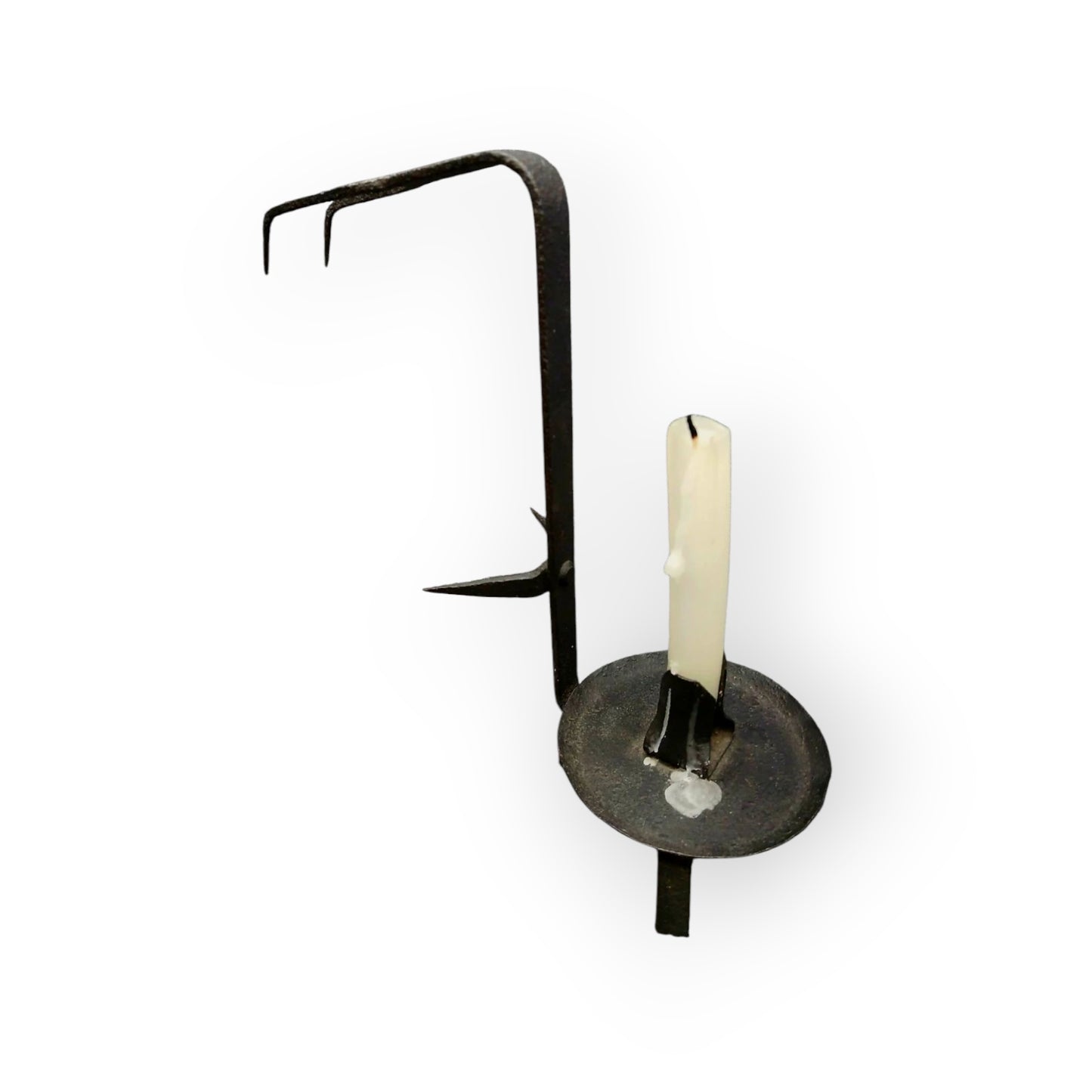 Late 18th Century Welsh Antique Iron Hanging Loom Light / Candlestick of Rare Form