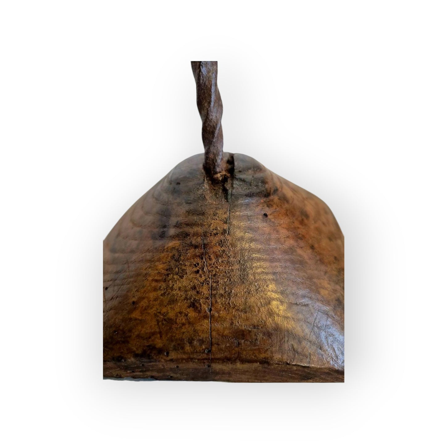 18th-Century Welsh Antique Iron Rushlight / Rushnip With Oak Base