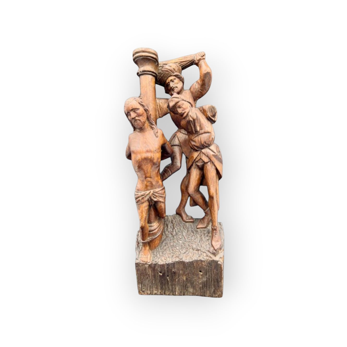Late 15th-Century Antique Carved Oak Sculpture Depicting The Flagellation Of Christ