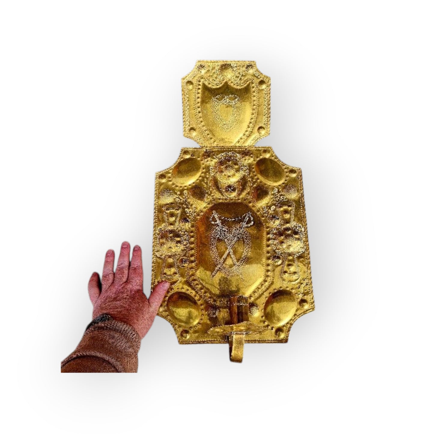 Pair of Large 18th Century Antique Repoussé-Worked Brass Wall Reflectors / Wall Sconces, Almost Two Feet Tall!