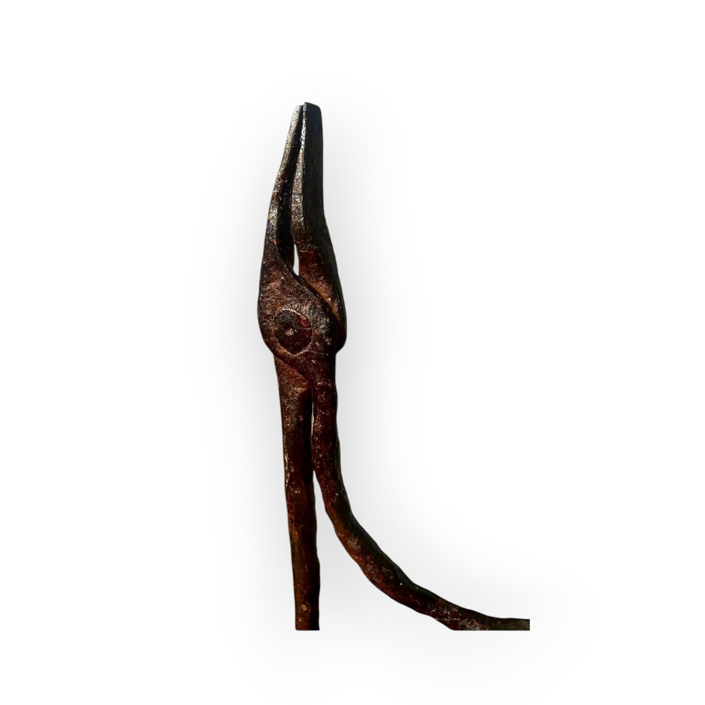 18th-Century English Antique Iron Rushlight Holder / Rushnip With A Fruitwood Base
