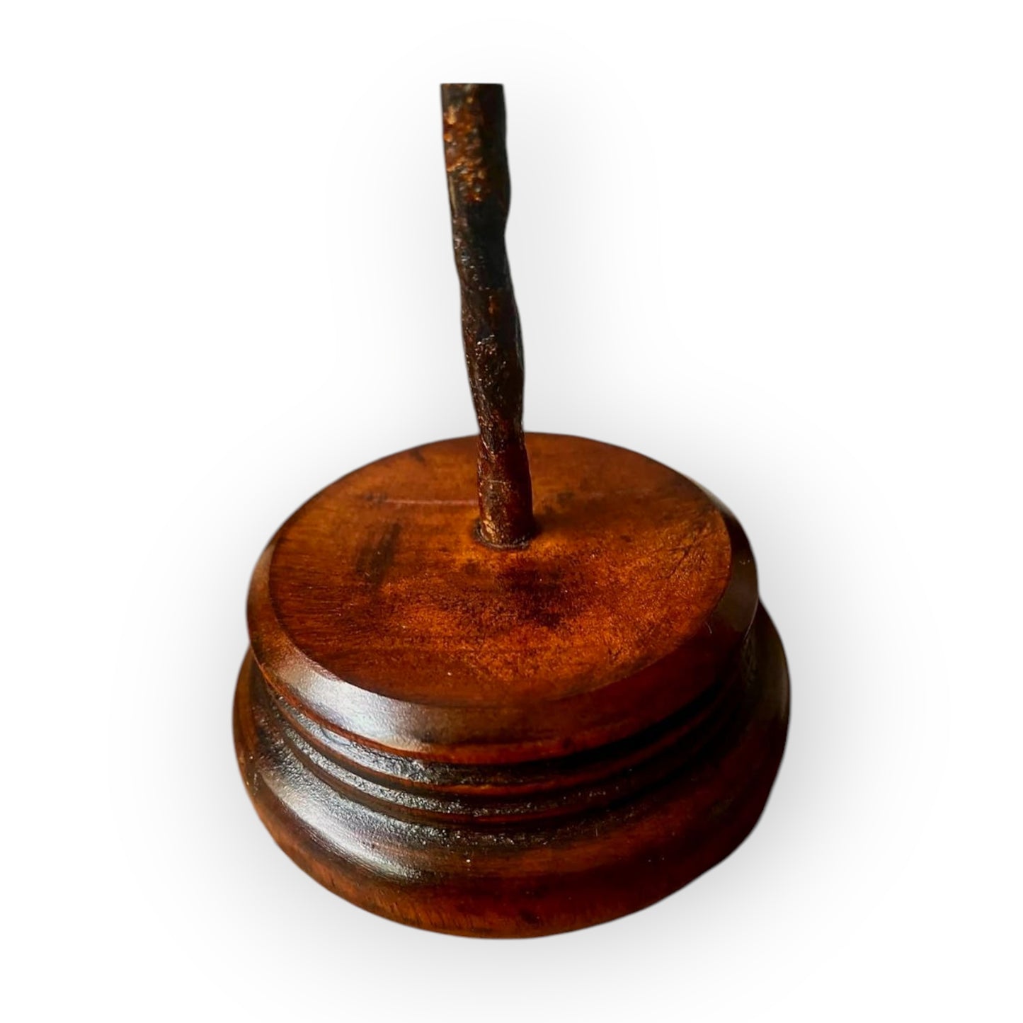 18th-Century English Antique Iron Rushlight Holder / Rushnip With A Fruitwood Base
