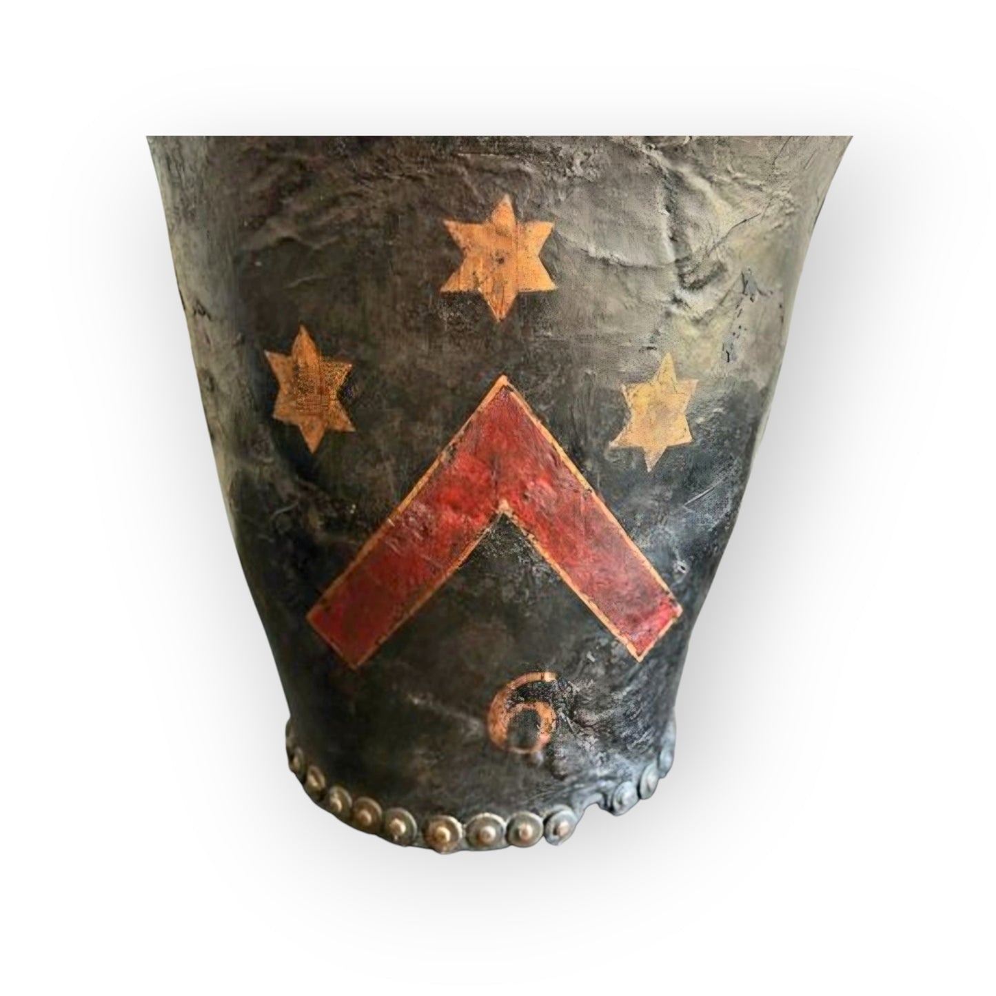 An Early 19th Century George III Period English Antique Leather Fire Bucket Bearing An Unidentified Coat of Arms / Armorial Device & The Inscription "West Wing"
