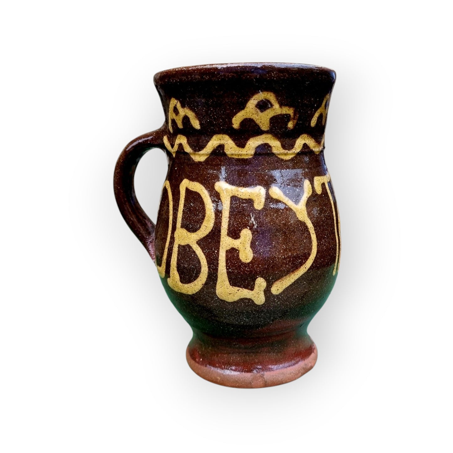 18th-Century Style Antique Slipware-Decorated Earthenware Tankard / Drinking Vessel, Attributed To The Dicker Pottery Of Sussex