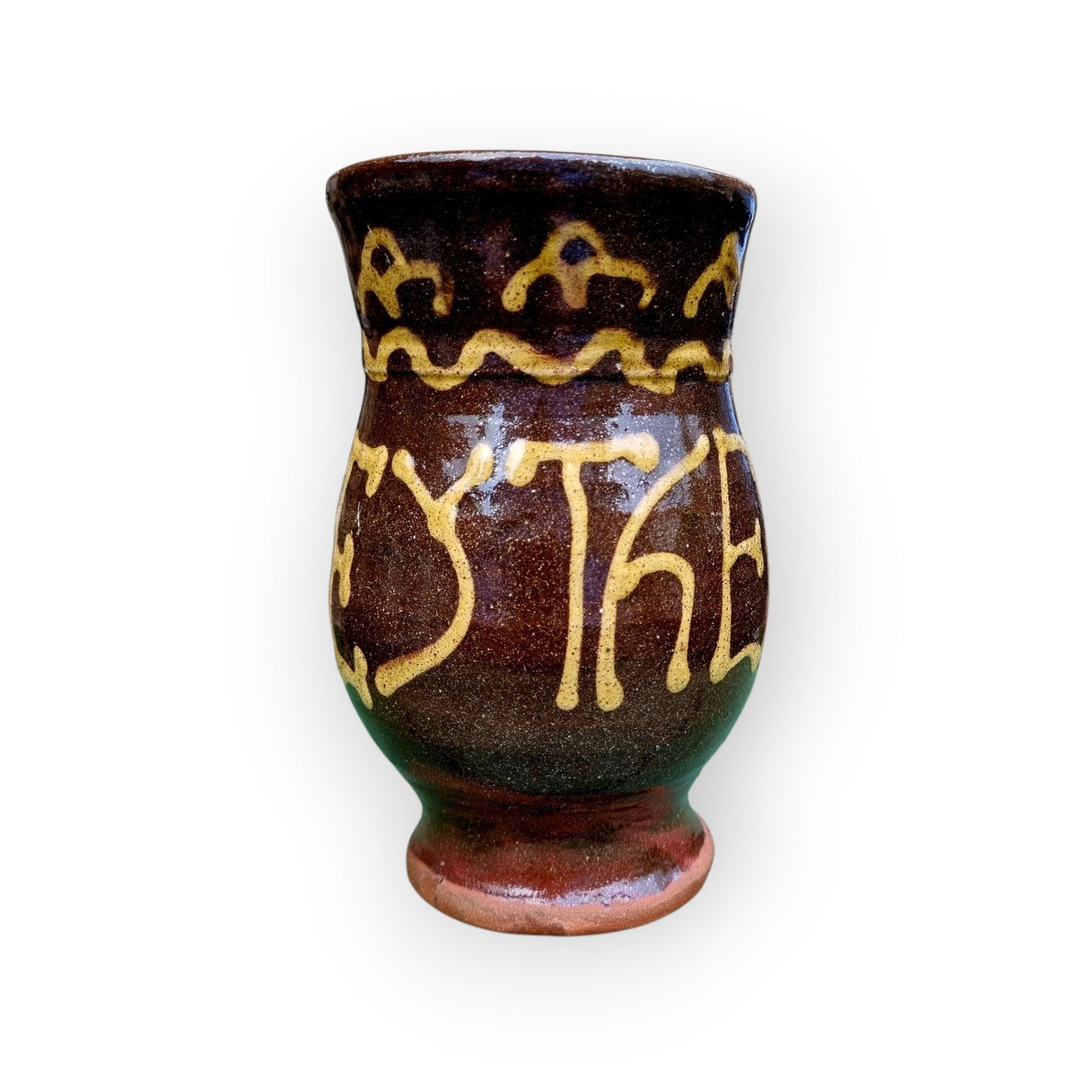 18th-Century Style Antique Slipware-Decorated Earthenware Tankard / Drinking Vessel, Attributed To The Dicker Pottery Of Sussex