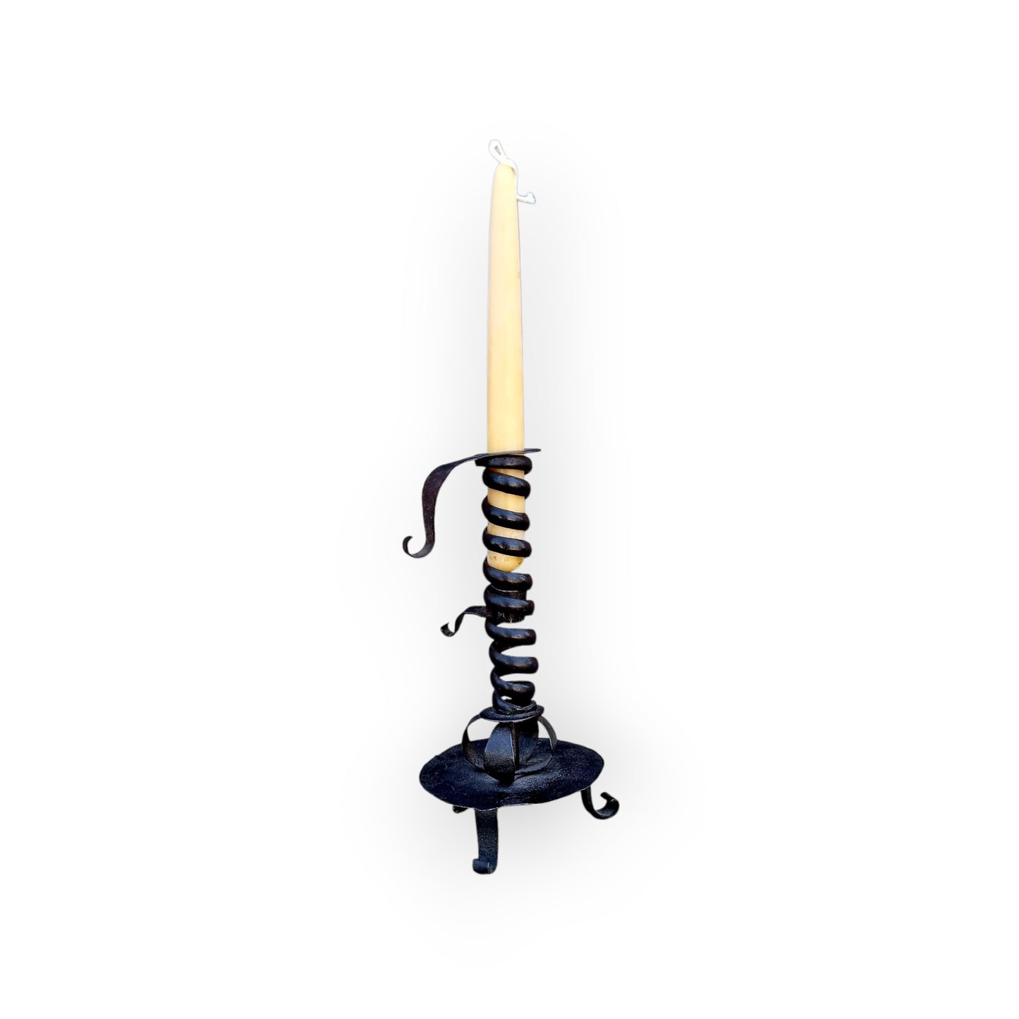 Late 18th Century Primitive Antique Wrought Iron Candleholder / Candlestick or Rat Tail Candleholder