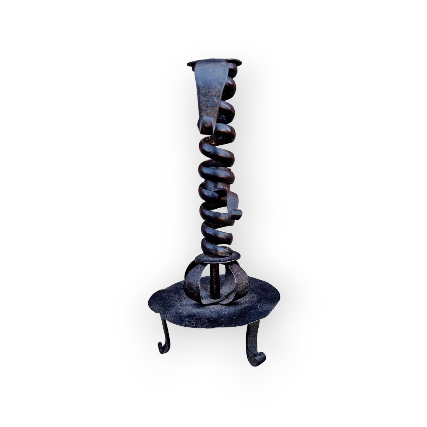 Late 18th Century Primitive Antique Wrought Iron Candleholder / Candlestick or Rat Tail Candleholder